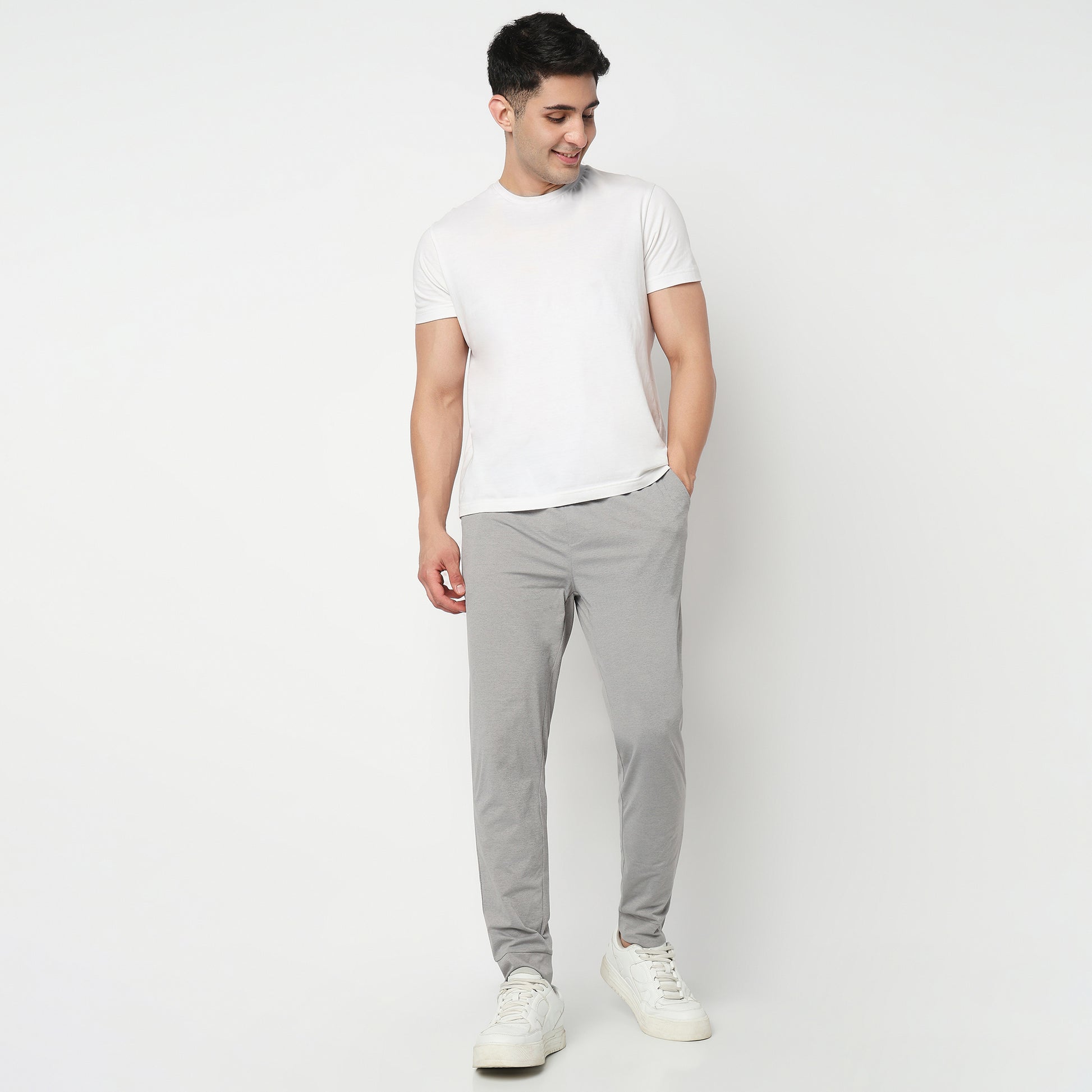 Regular Fit Solid Mid Rise Trackpants