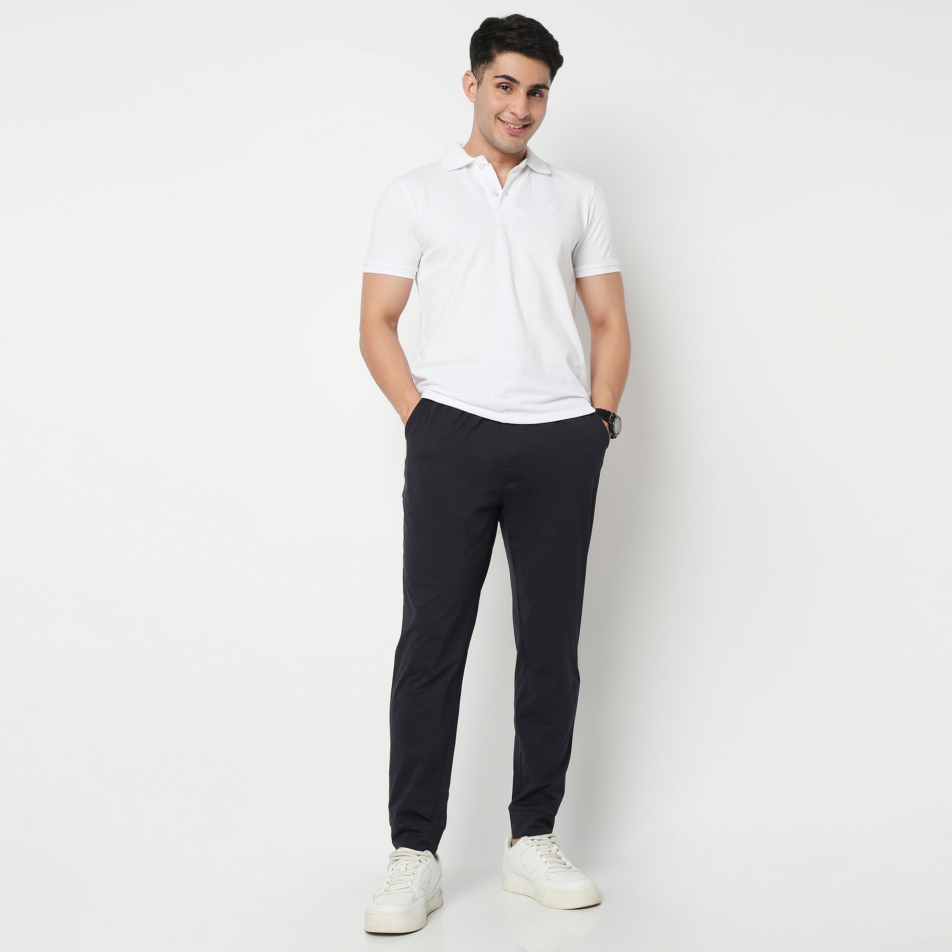 Regular Fit Solid Mid Rise Trackpants
