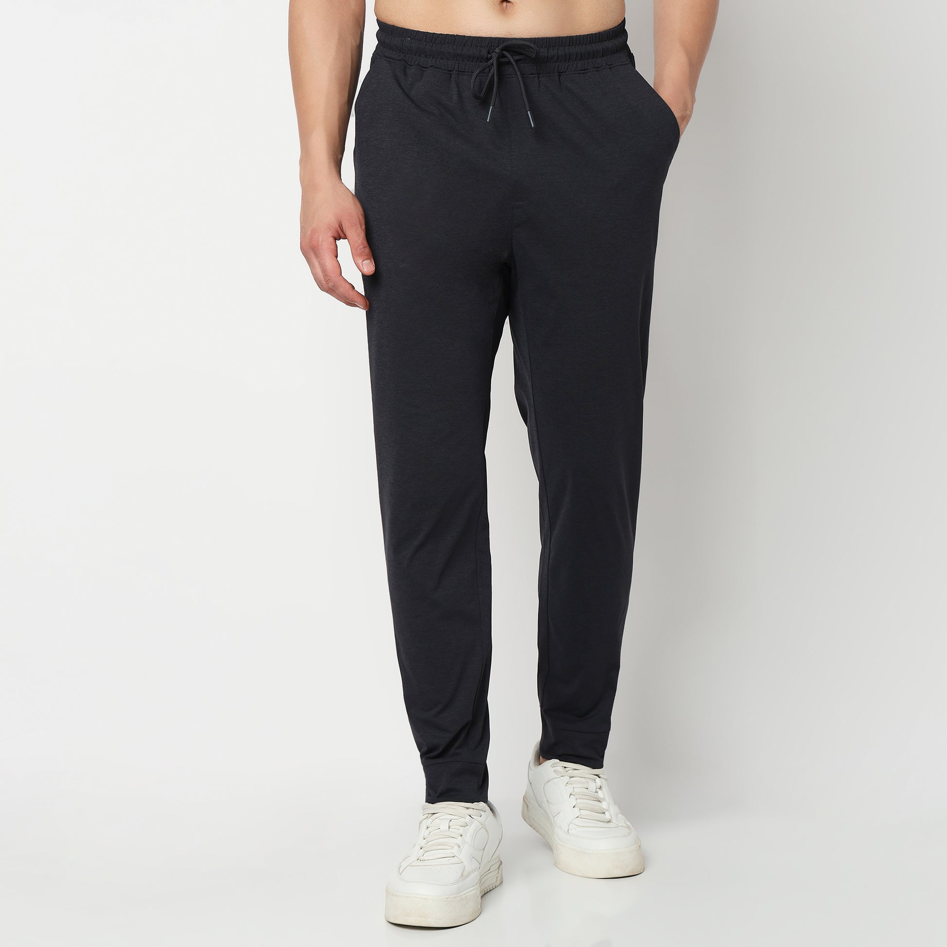 Regular Fit Solid Mid Rise Trackpants