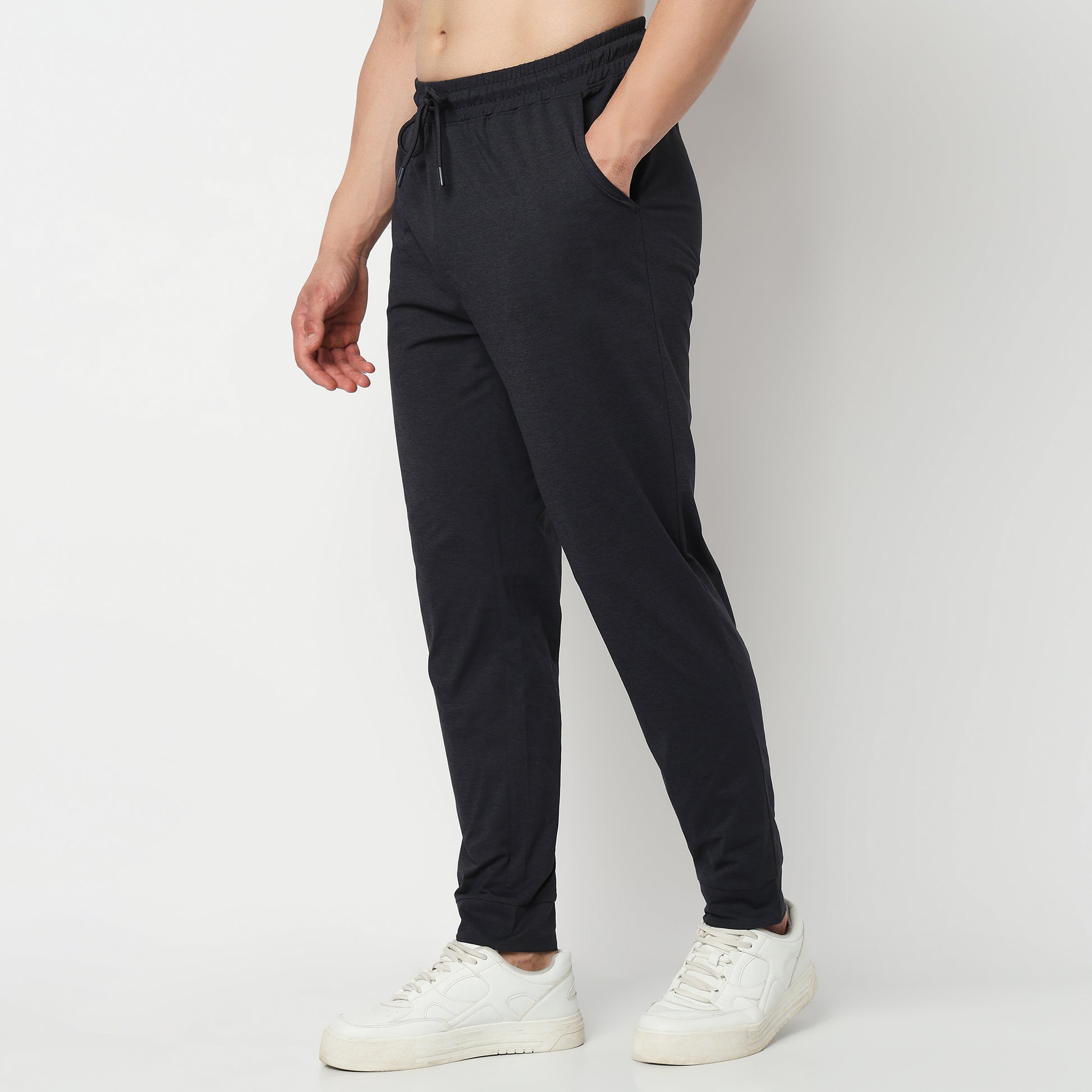 Regular Fit Solid Mid Rise Trackpants