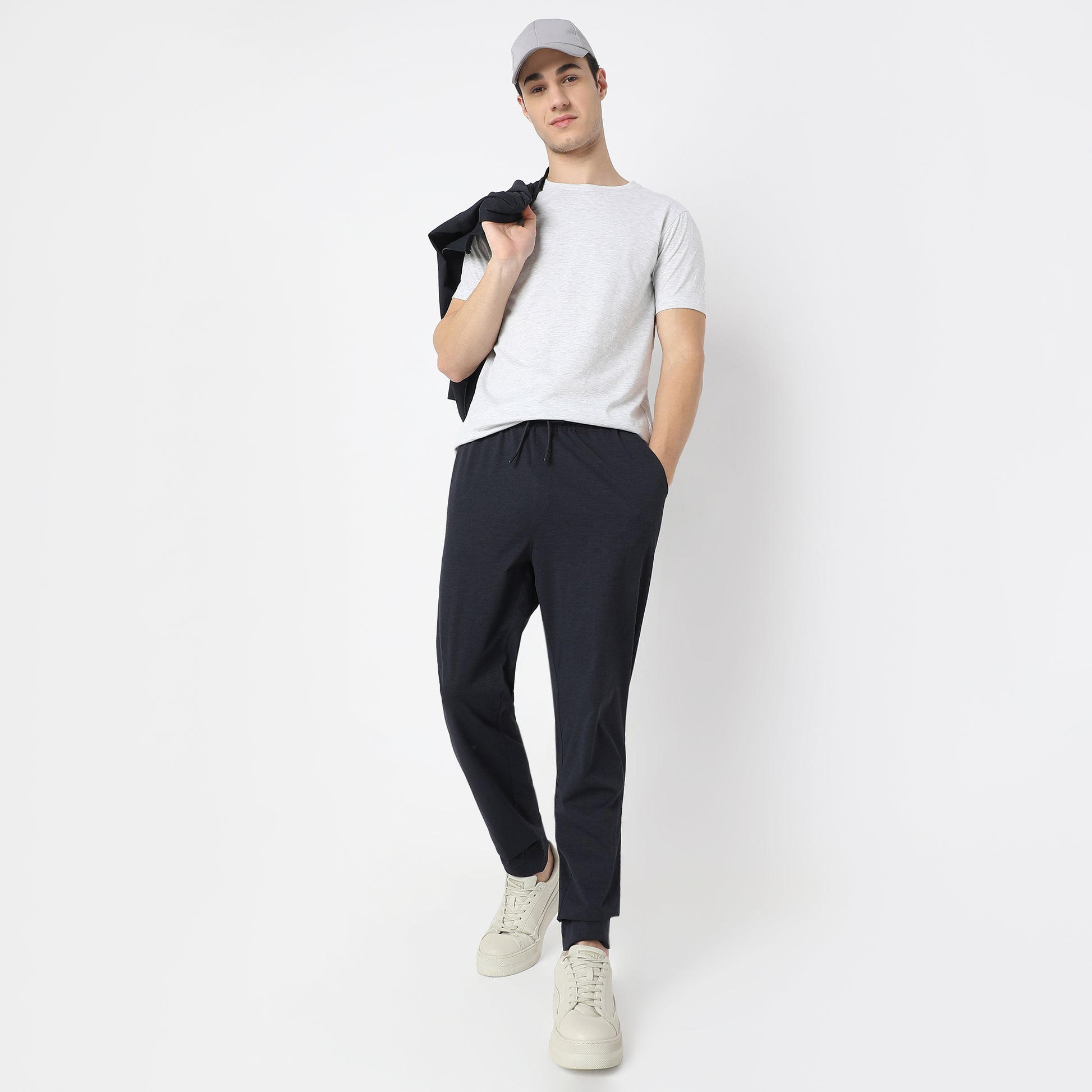 Regular Fit Solid Mid Rise Trackpants