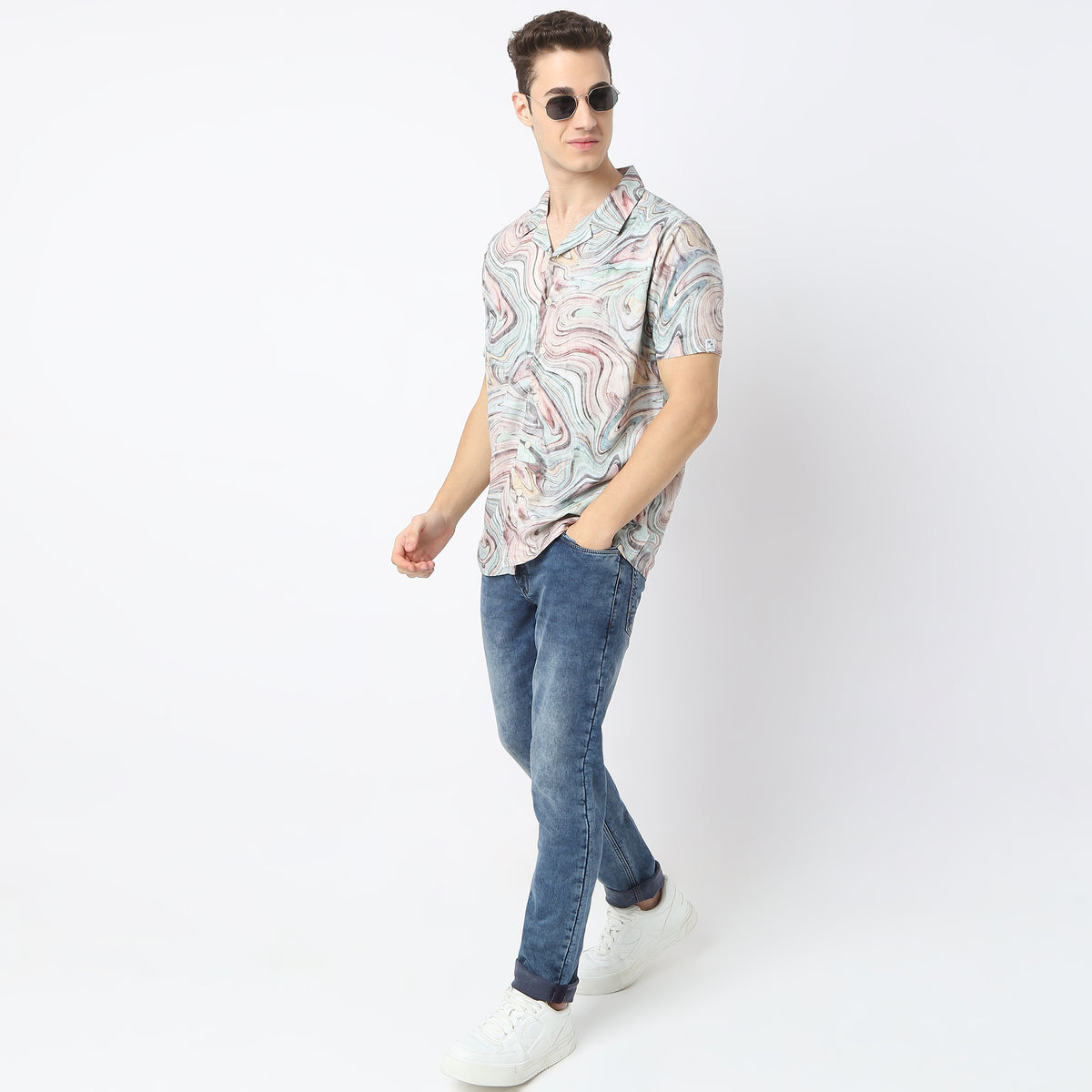 Relaxed Fit Printed Camp Collar Retreat Shirt