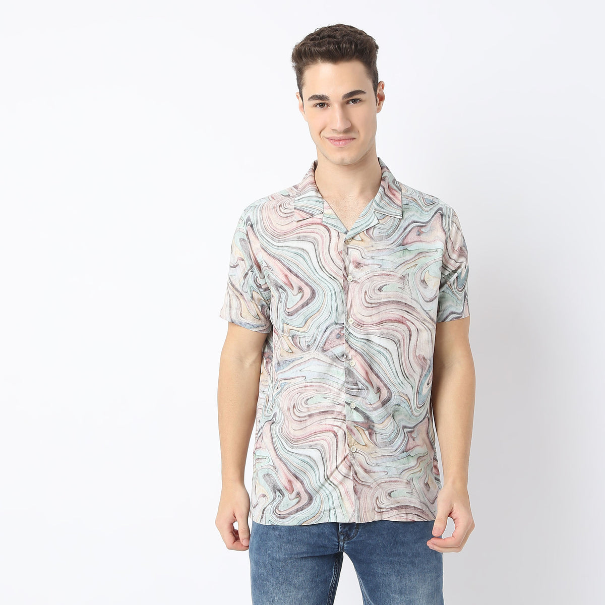 Relaxed Fit Printed Camp Collar Retreat Shirt