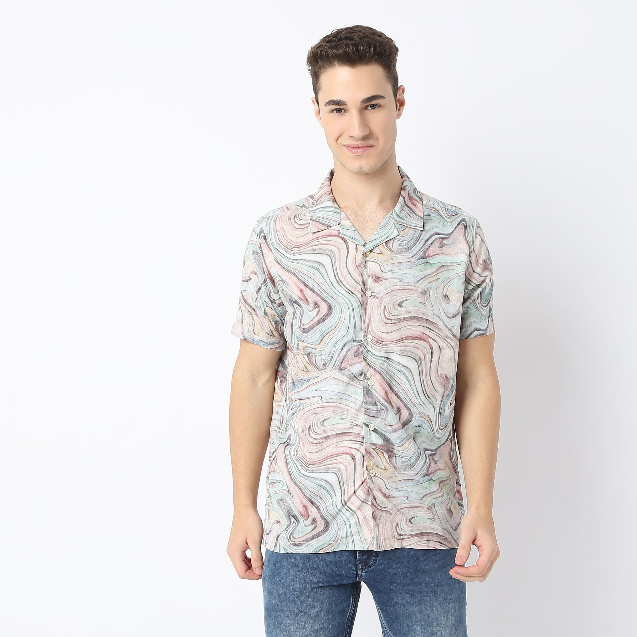 Relaxed Fit Printed Camp Collar Retreat Shirt