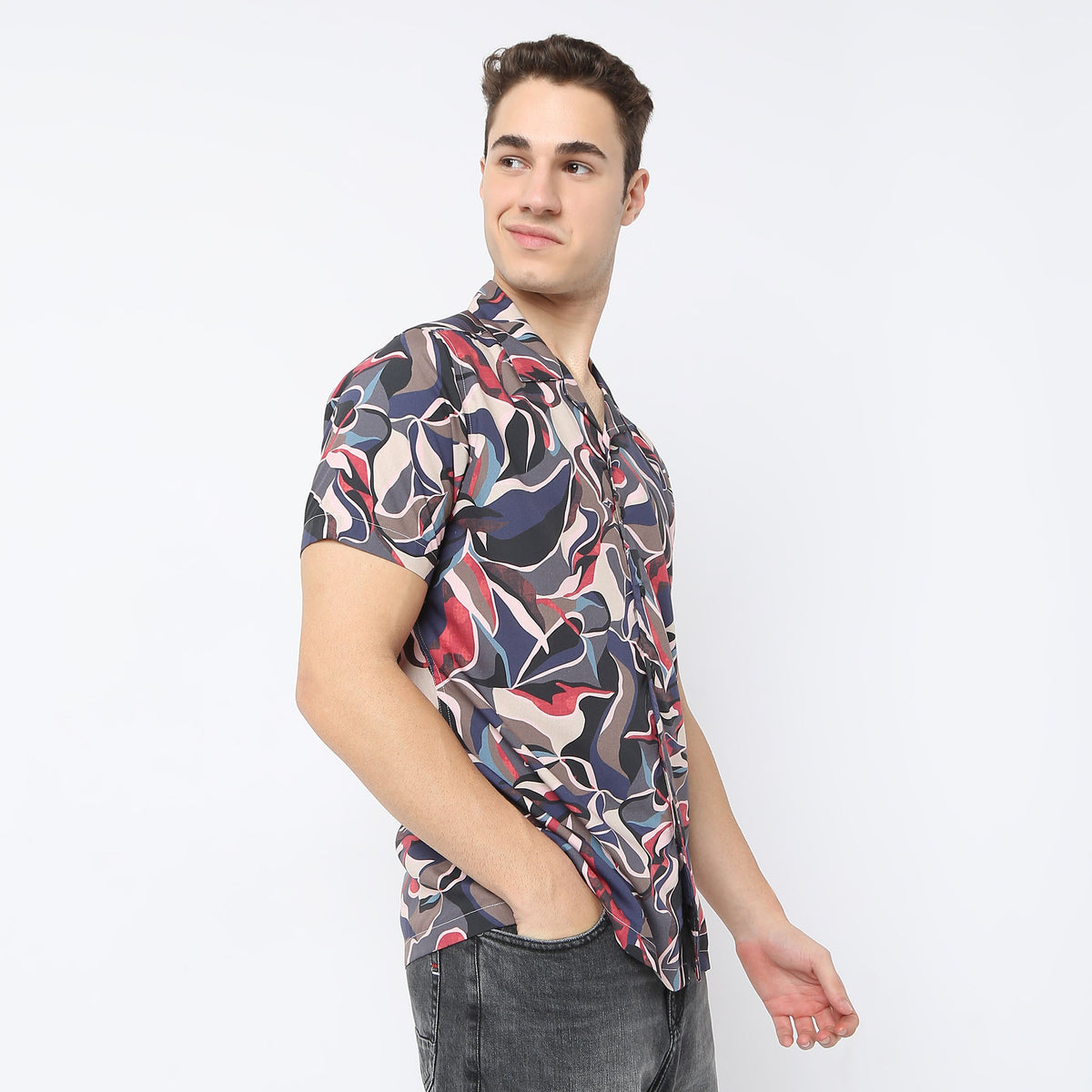 Relaxed Fit Printed Camp Collar Retreat Shirt