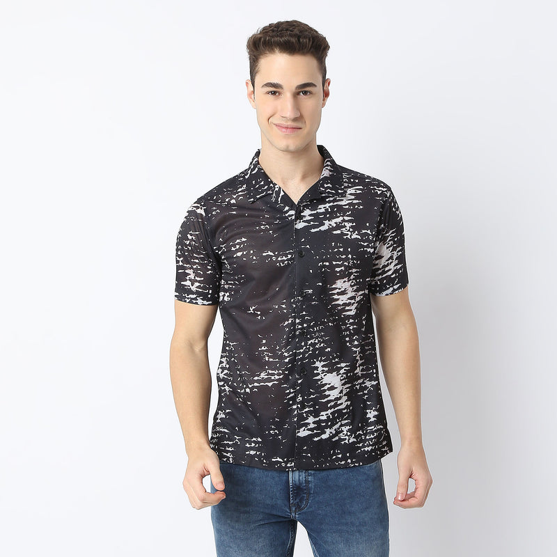 Regular Fit Printed Camp Collar Retreat Shirt