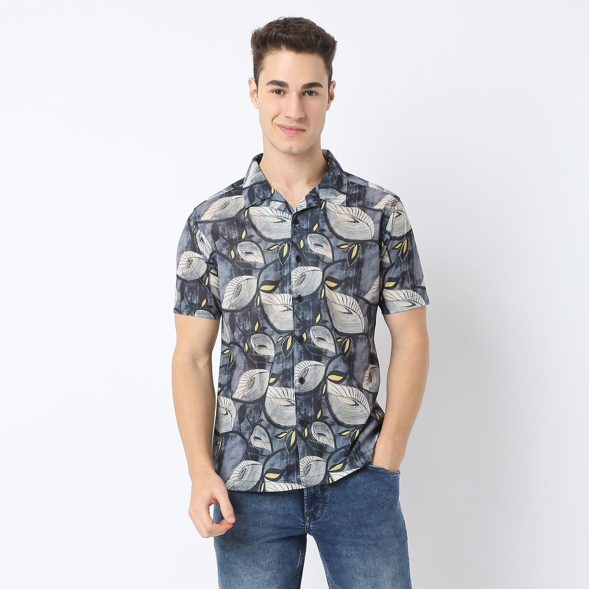 Regular Fit Printed Camp Collar Retreat Shirt