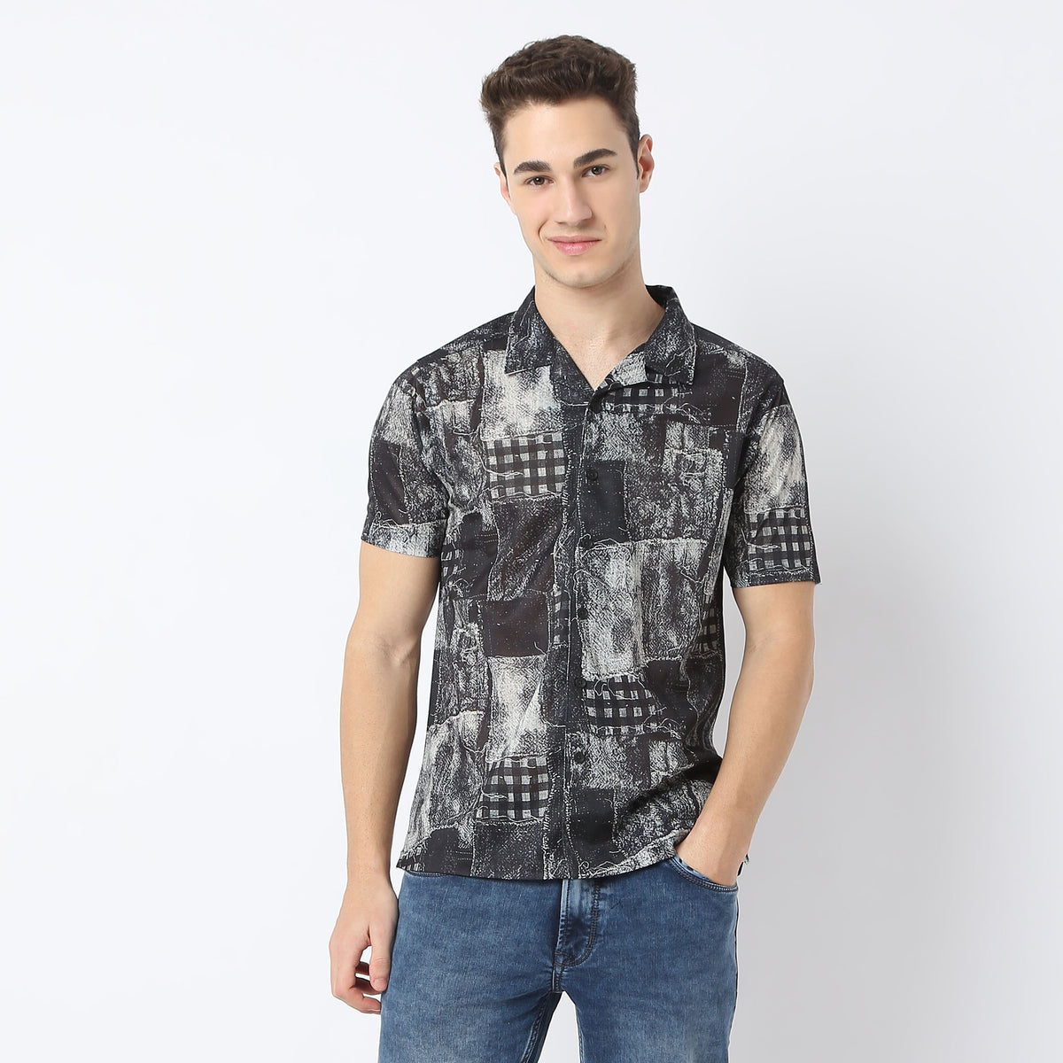 Regular Fit Printed Camp Collar Retreat Shirt