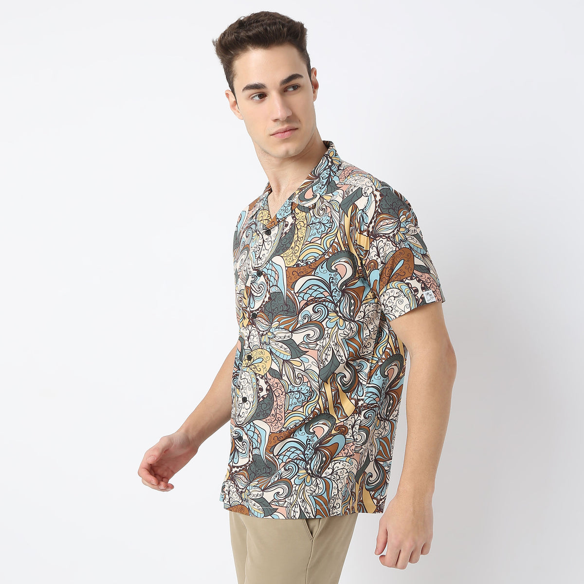 Relaxed Fit Printed Camp Collar Retreat Shirt