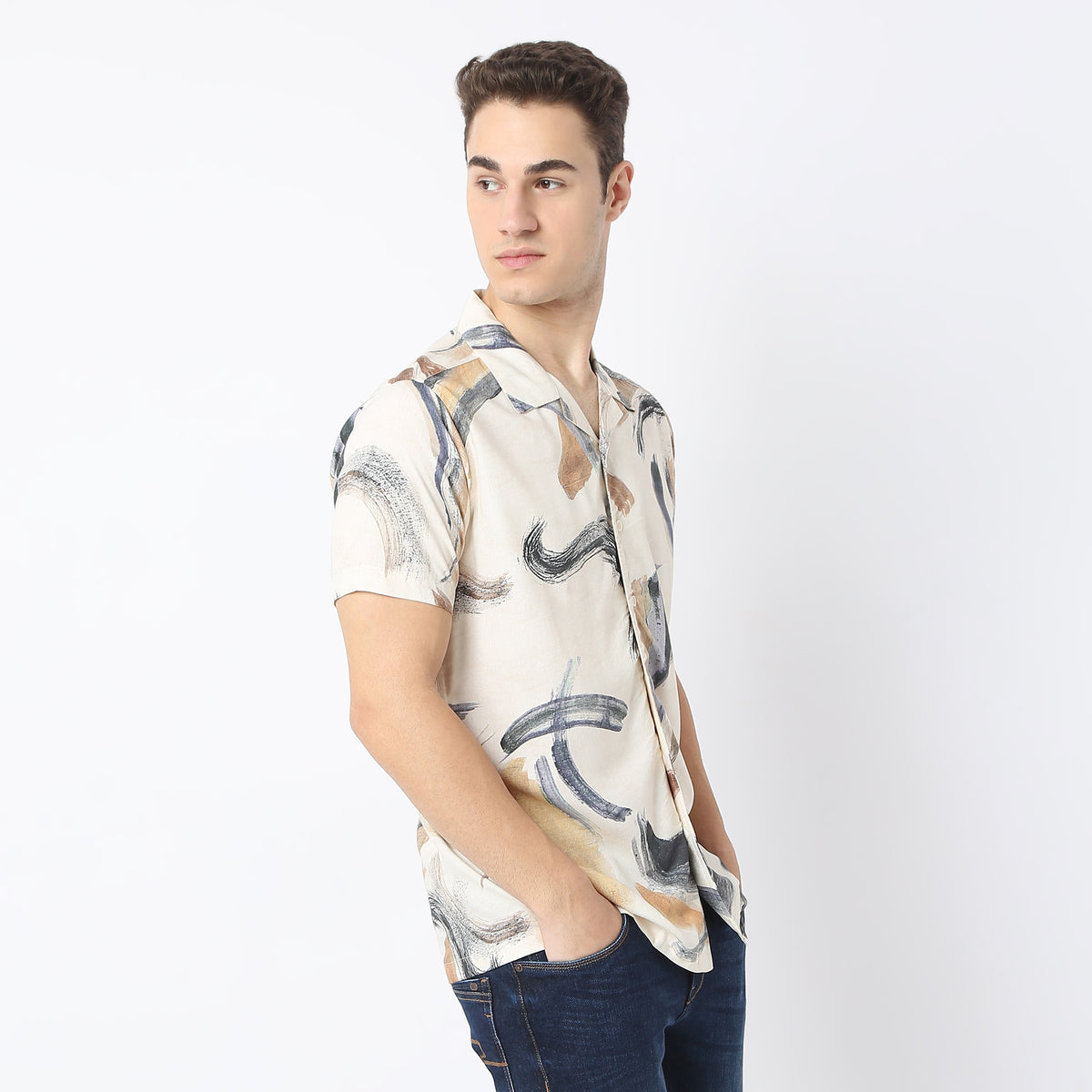 Relaxed Fit Printed Camp Collar Retreat Shirt