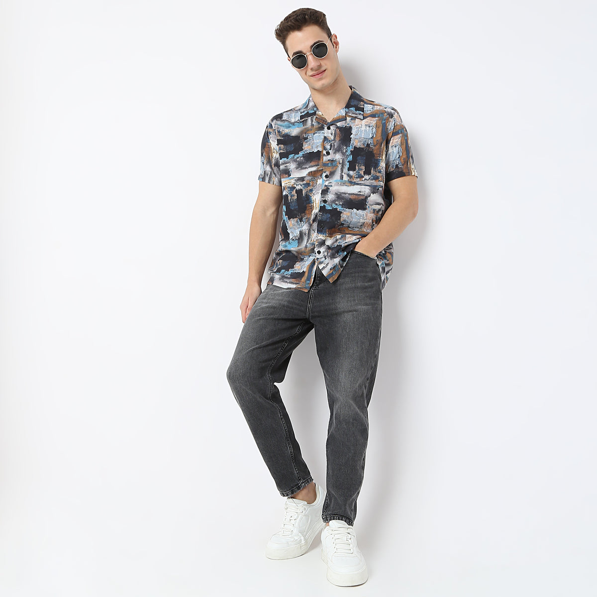 Relaxed Fit Printed Camp Collar Retreat Shirt