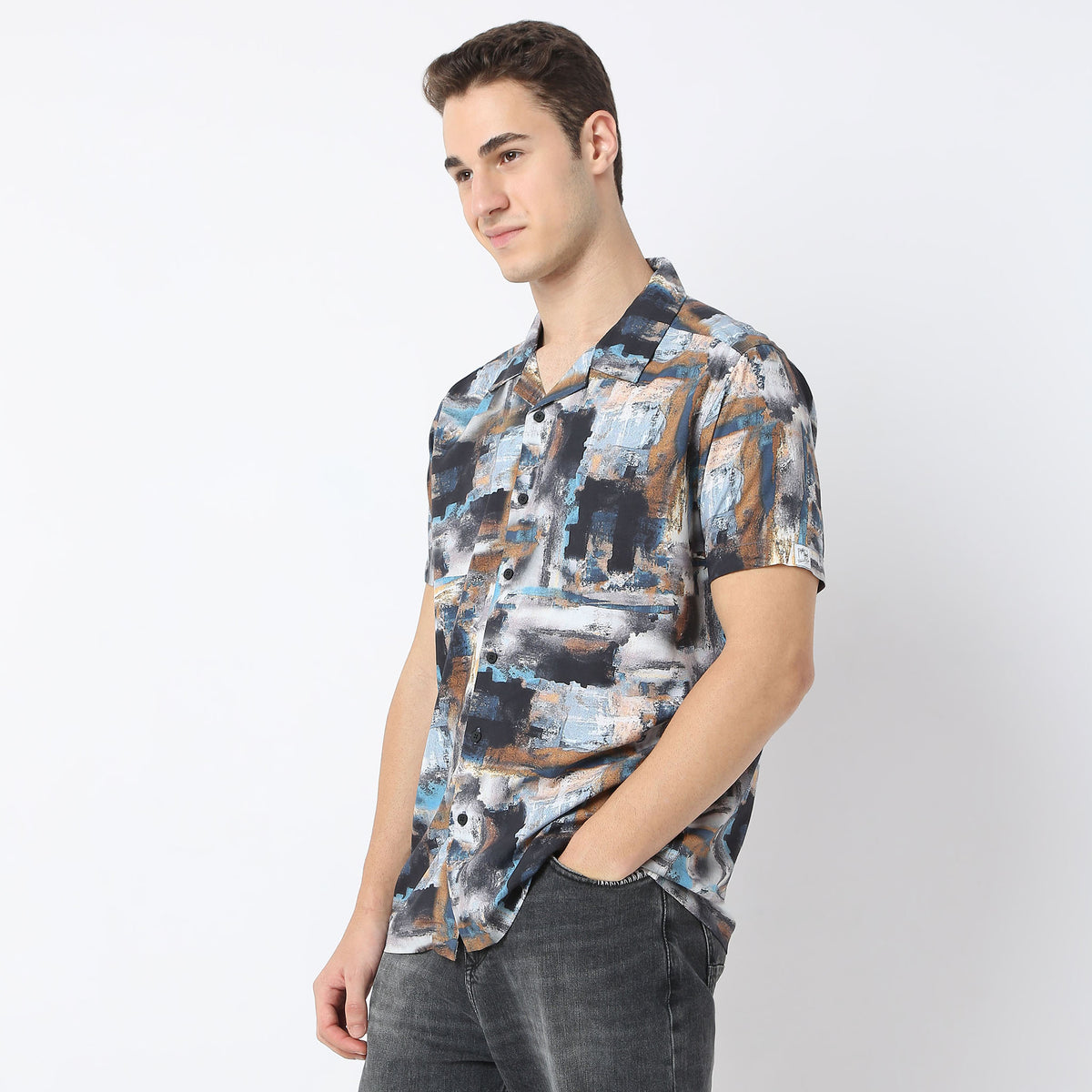 Relaxed Fit Printed Camp Collar Retreat Shirt