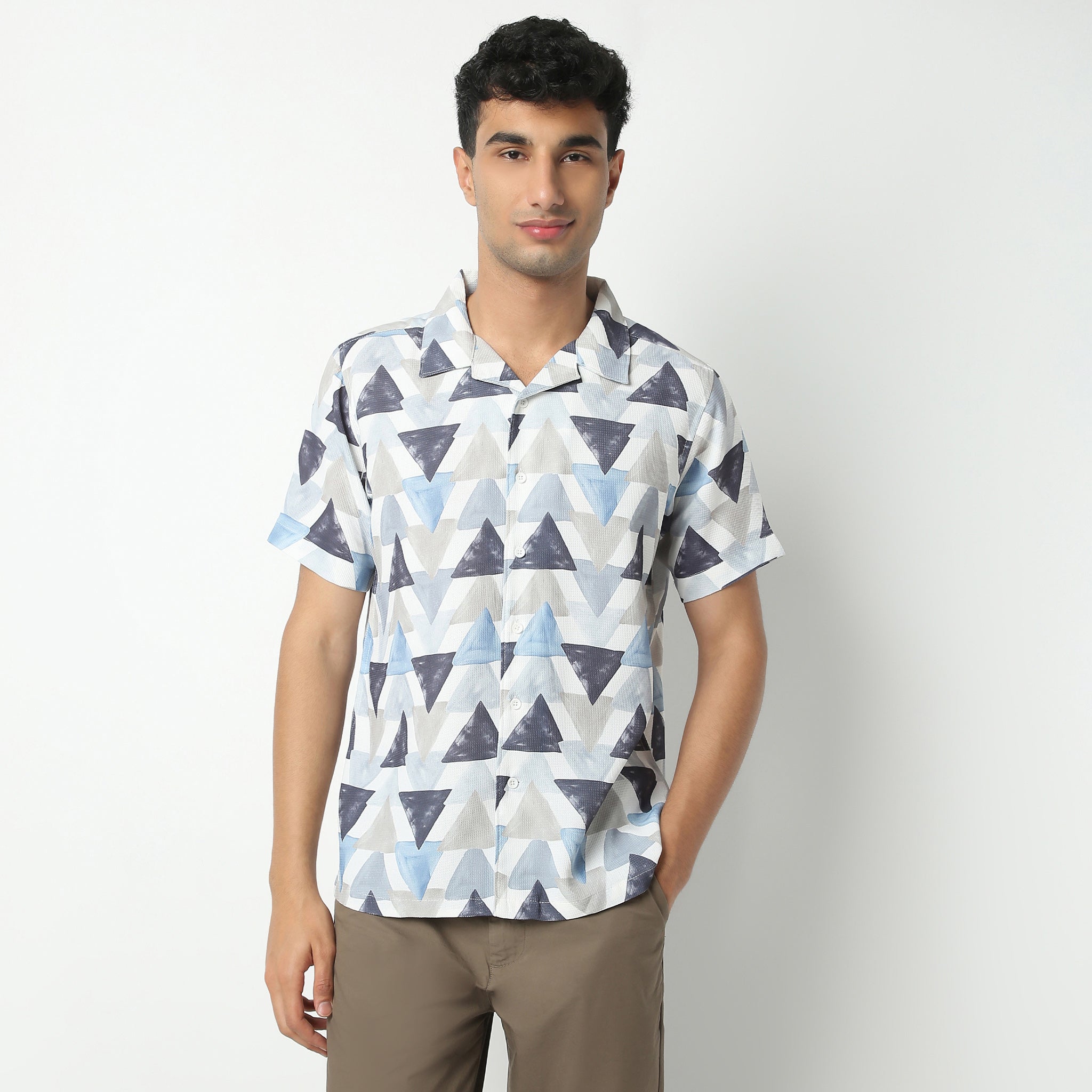Regular Fit Printed Camp Collar Regular Length Shirt