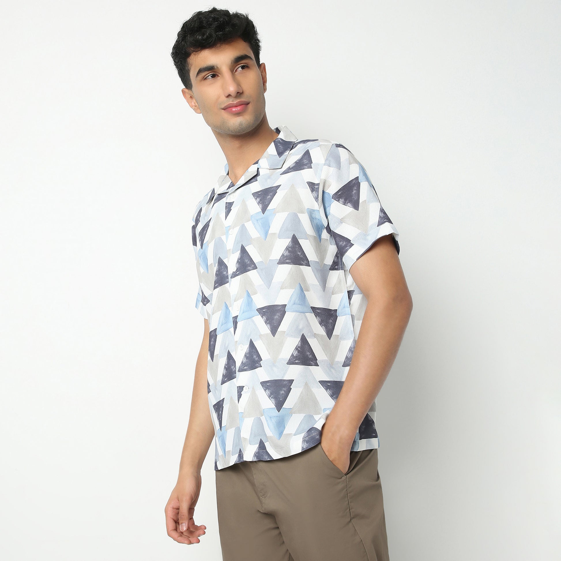 Regular Fit Printed Camp Collar Regular Length Shirt