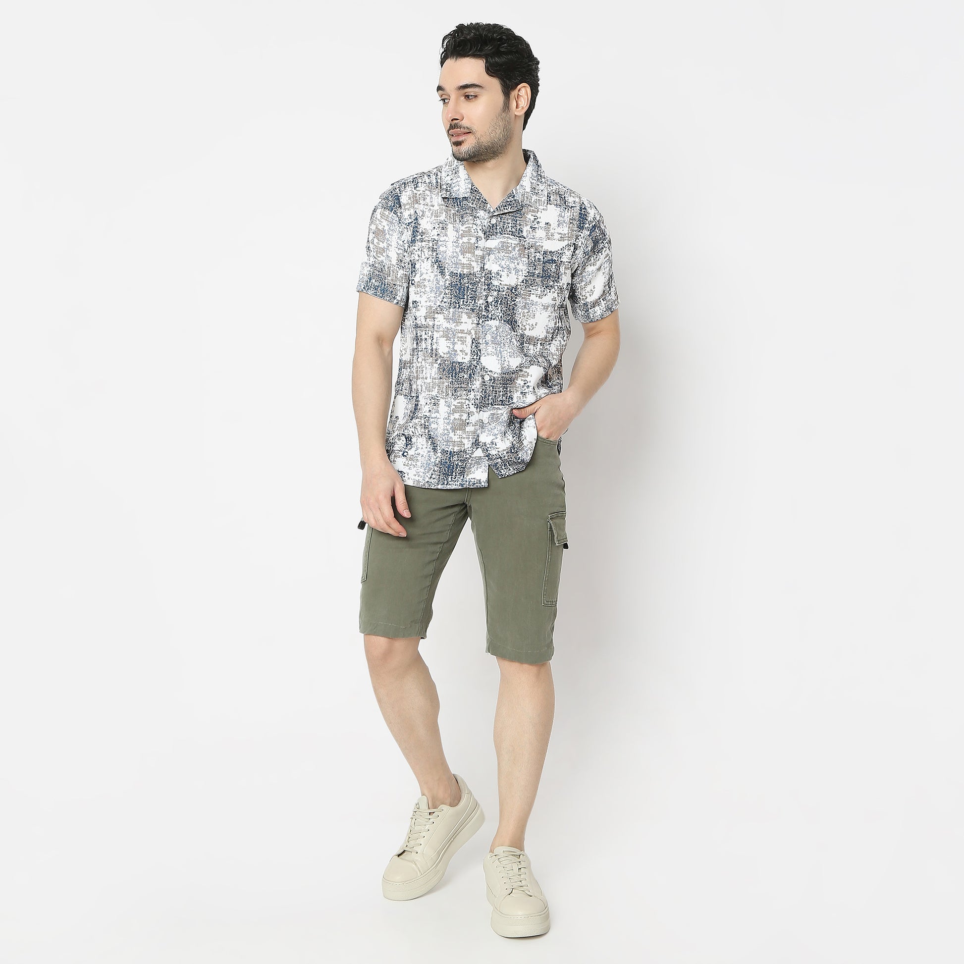 Regular Fit Printed Camp Collar Regular Length Shirt