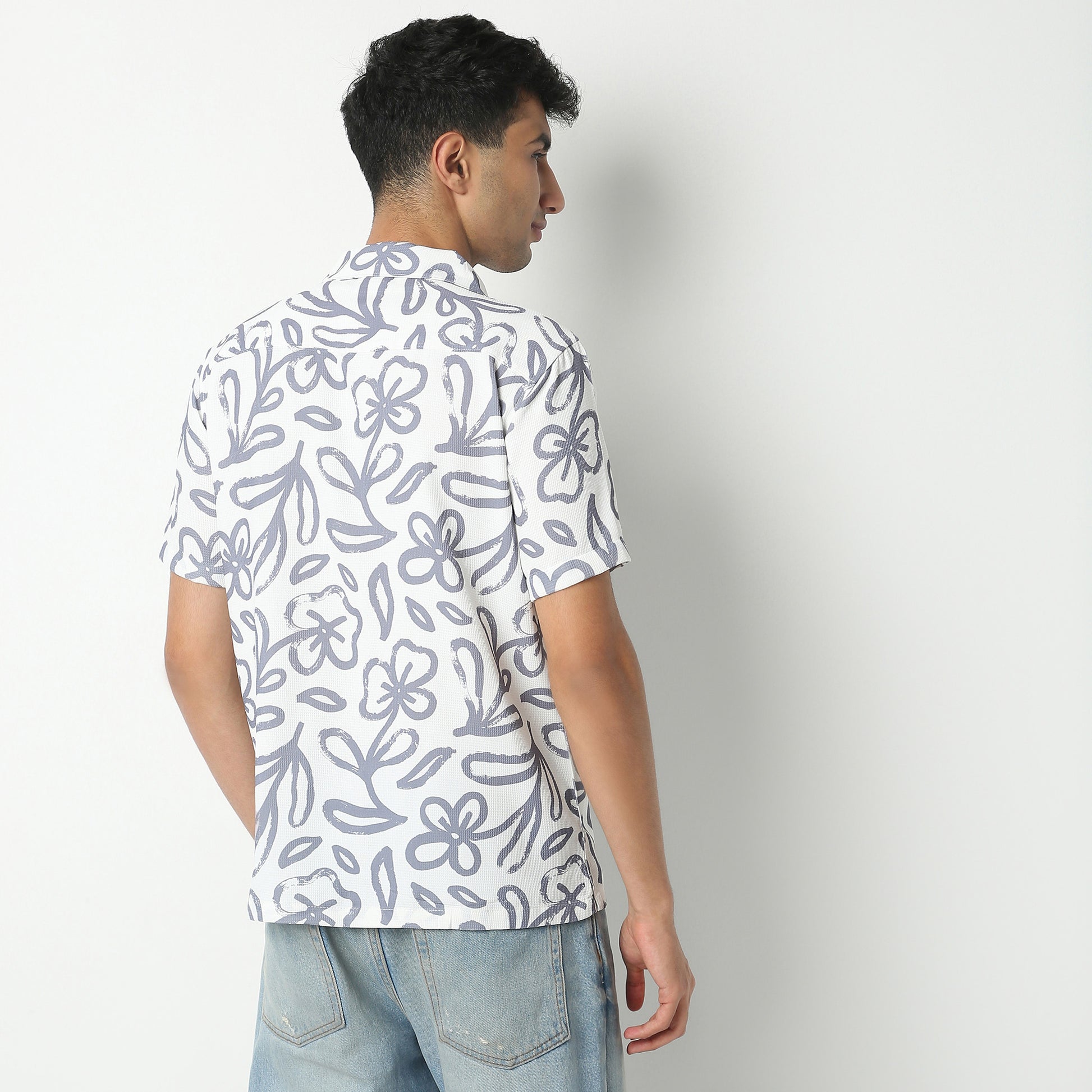 Regular Fit Printed Camp Collar Regular Length Shirt