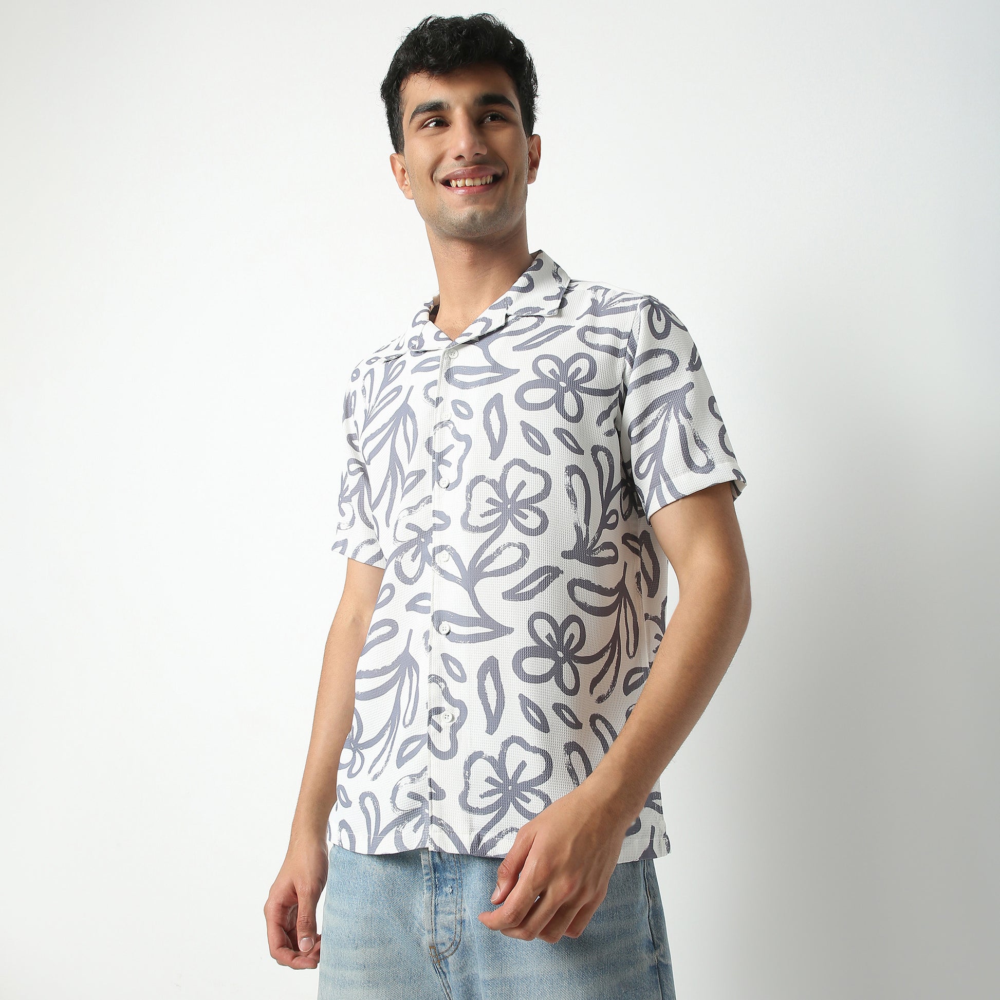 Regular Fit Printed Camp Collar Regular Length Shirt