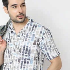 Regular Fit Printed Camp Collar Regular Length Shirt