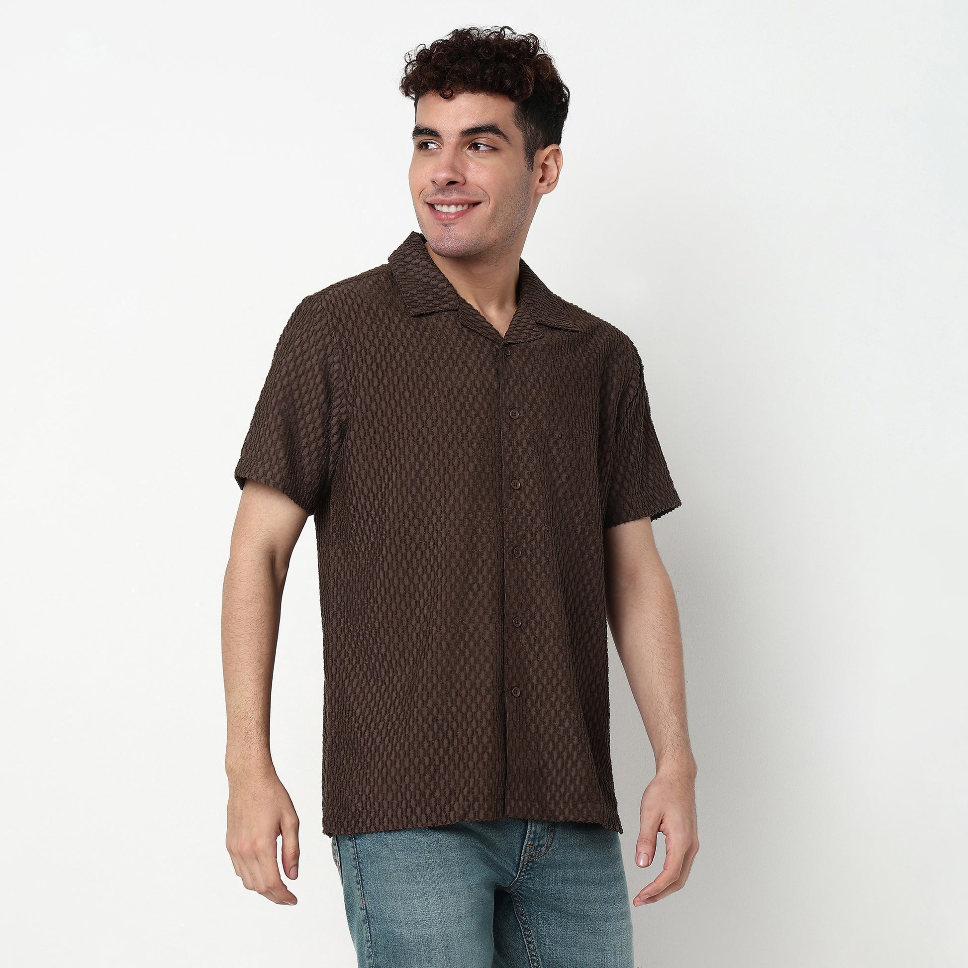 Structured Polyester Camp Collar Shirt