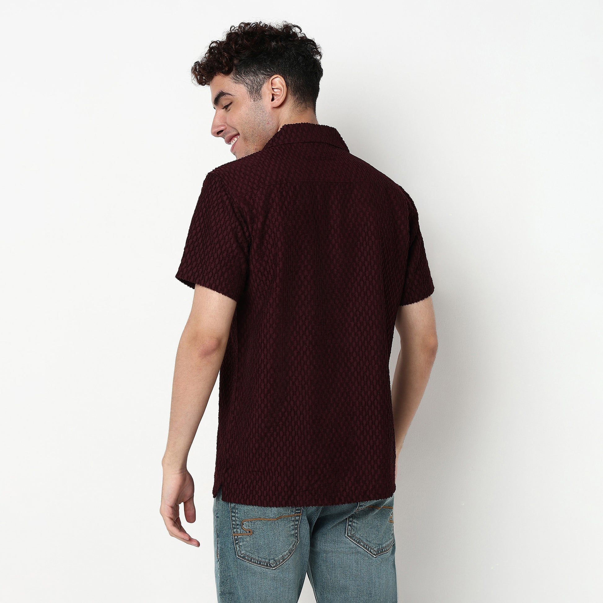 Structured Polyester Camp Collar Shirt