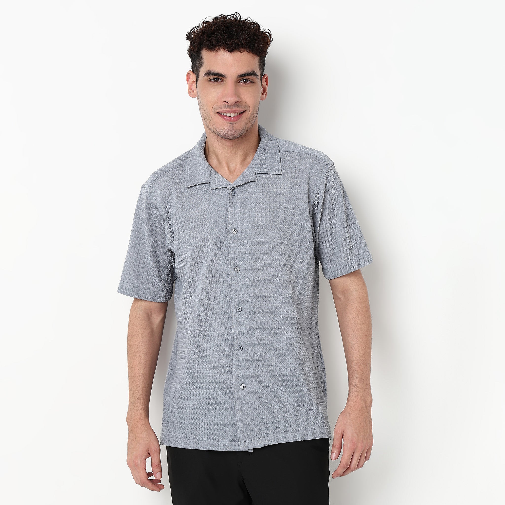 Structured Polyester Camp Collar Shirt