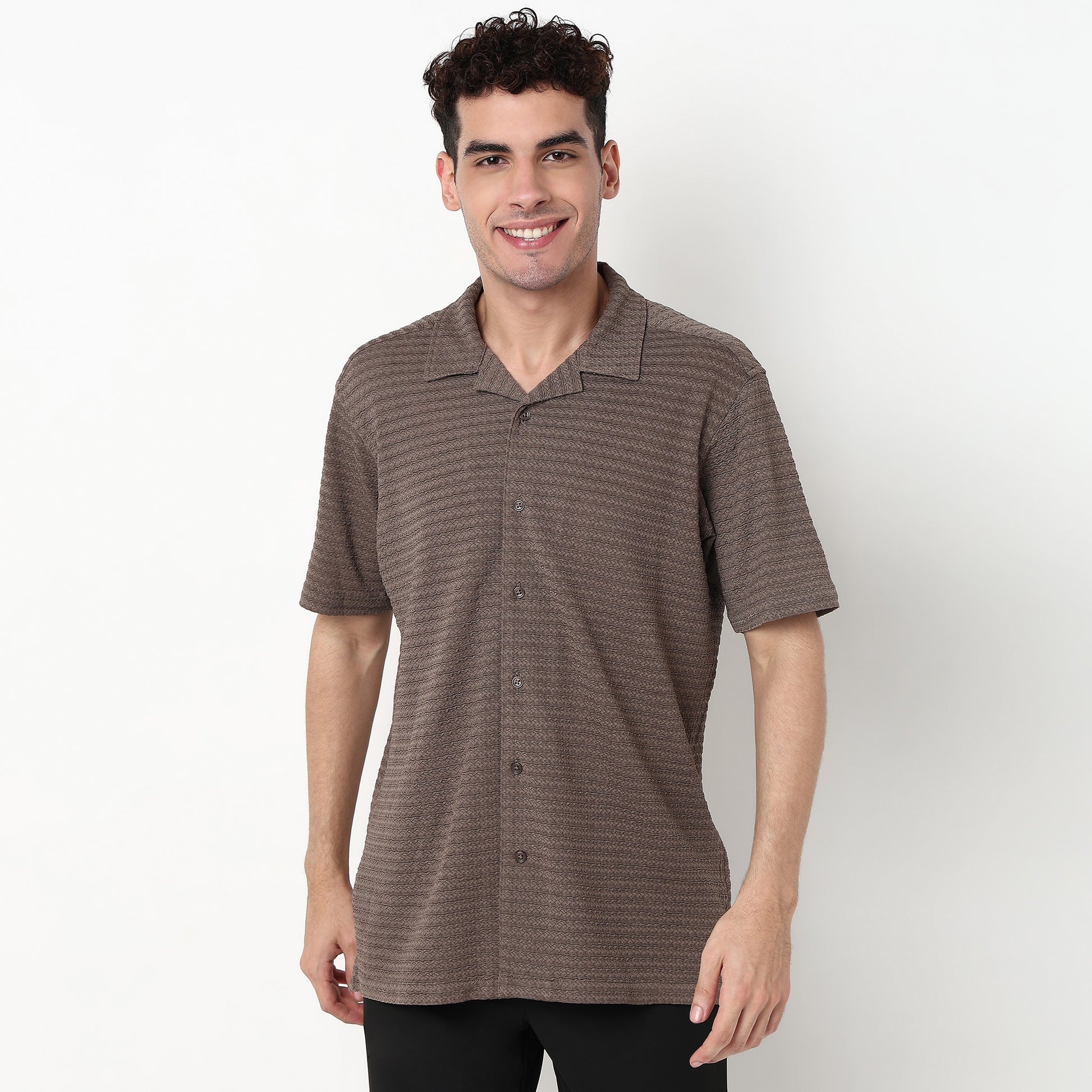 Structured Polyester Camp Collar Shirt