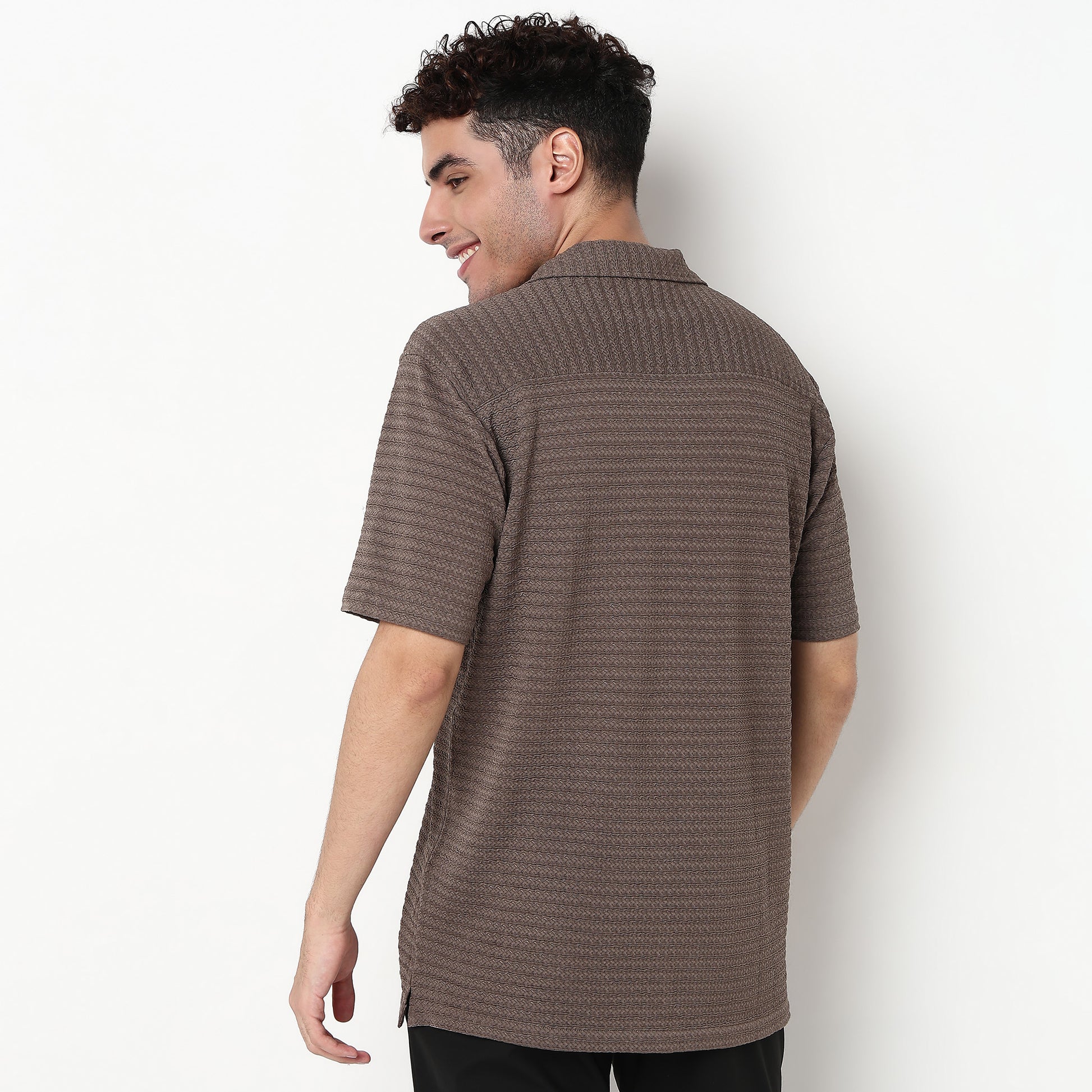 Structured Polyester Camp Collar Shirt