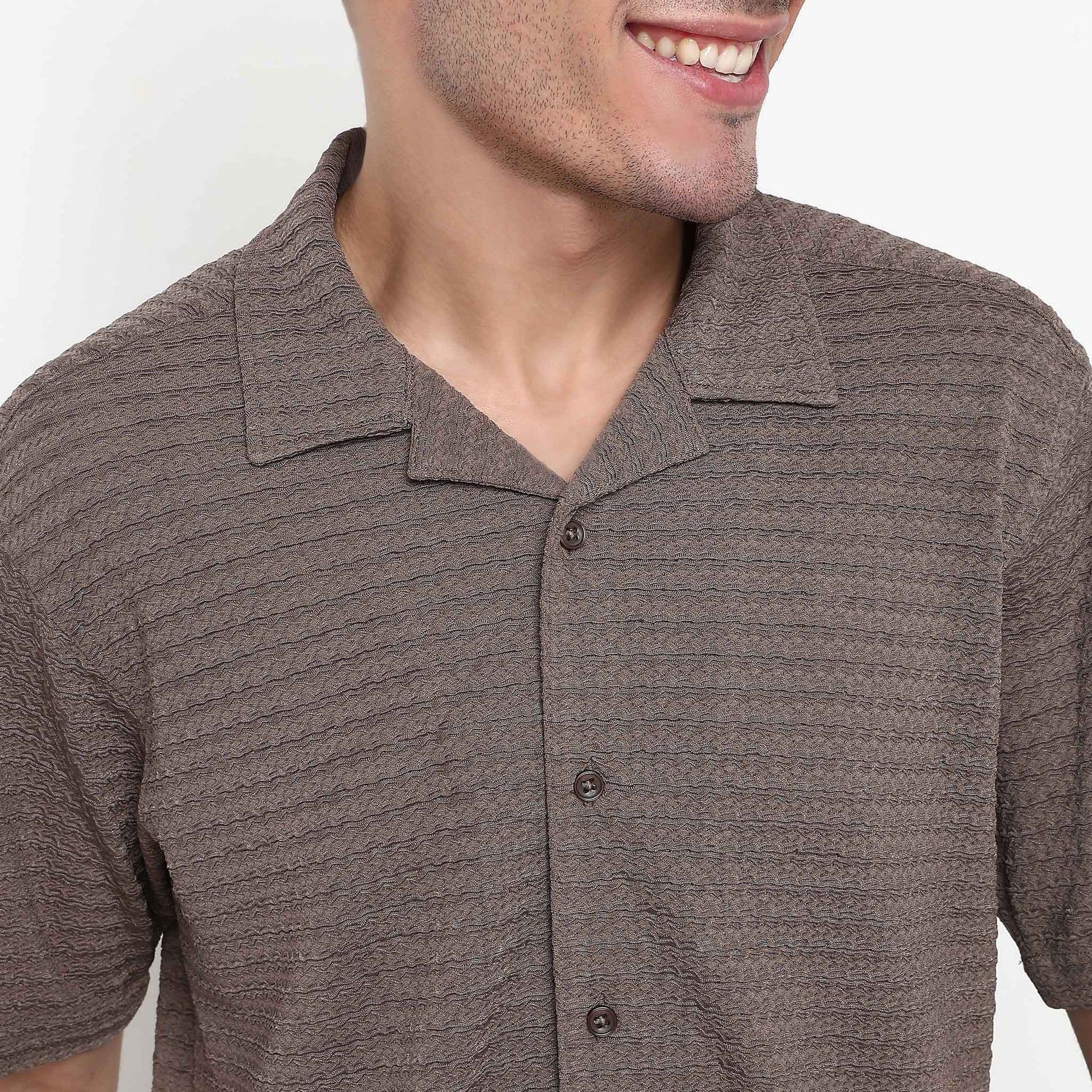 Structured Polyester Camp Collar Shirt