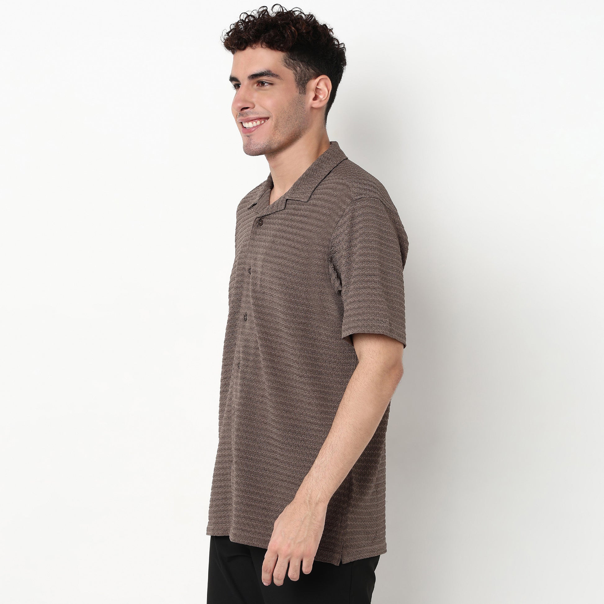 Structured Polyester Camp Collar Shirt