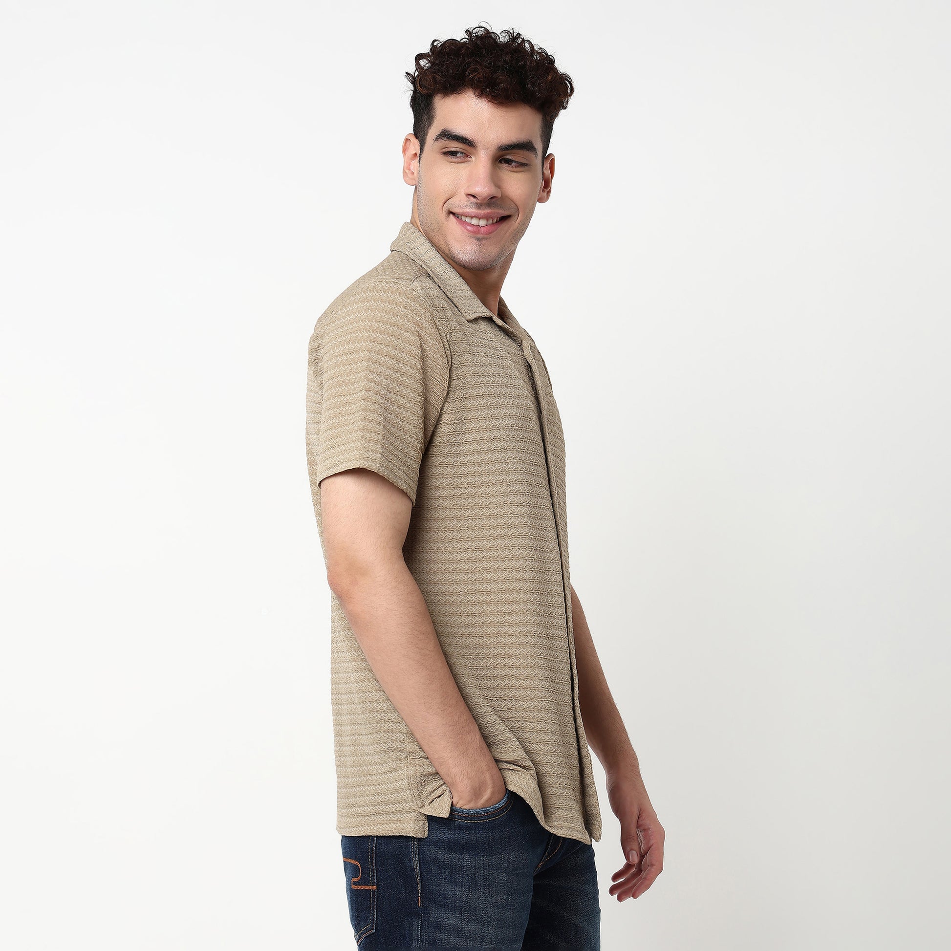 Structured Polyester Camp Collar Shirt