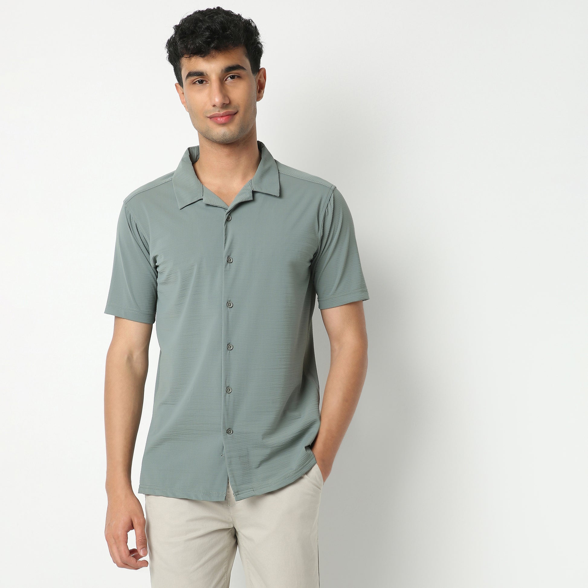 Regular Fit Printed Shirt Collar Regular Length Shirt