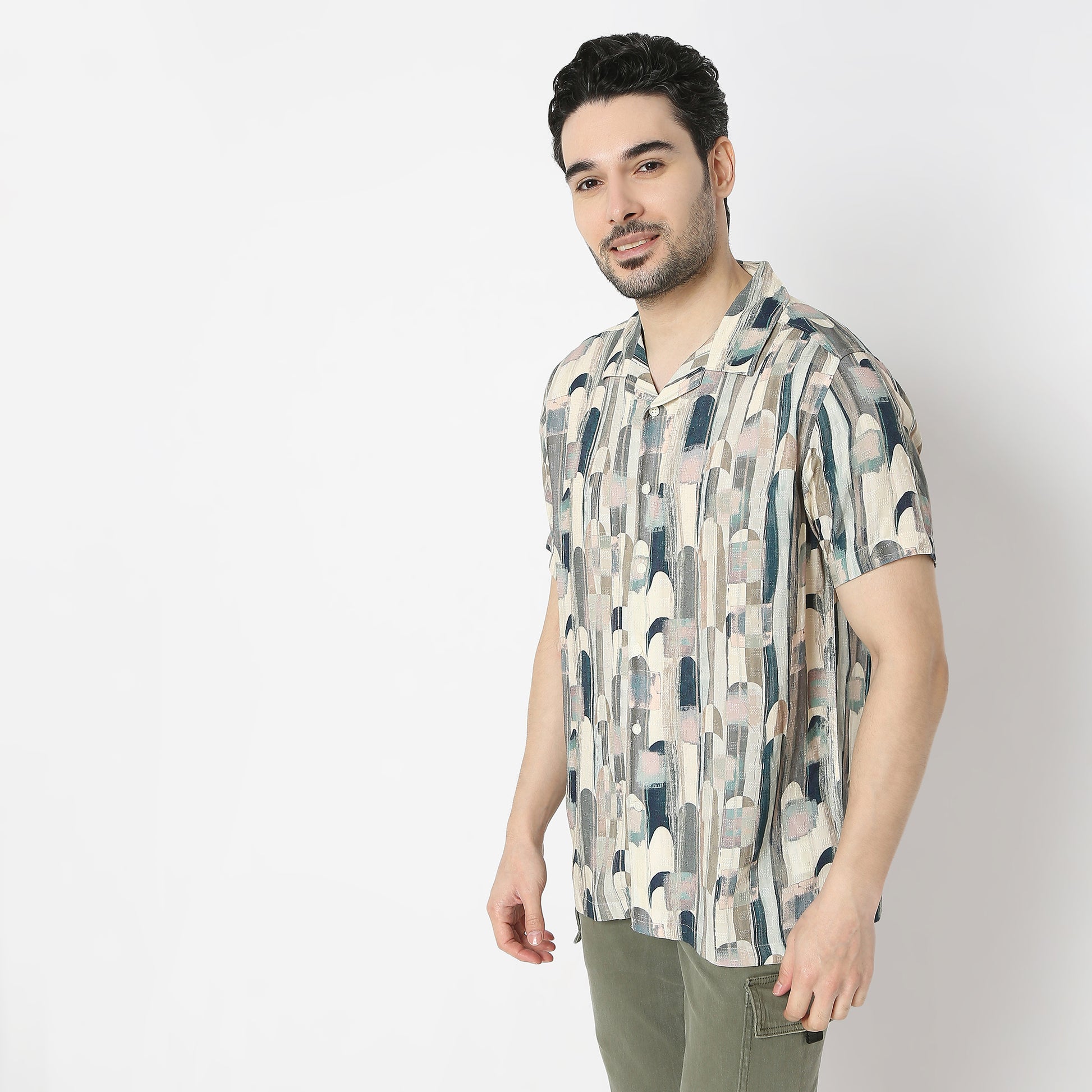 Regular Fit Printed Camp Collar Regular Length Shirt