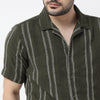 Regular Fit Striped Camp Collar Shirt