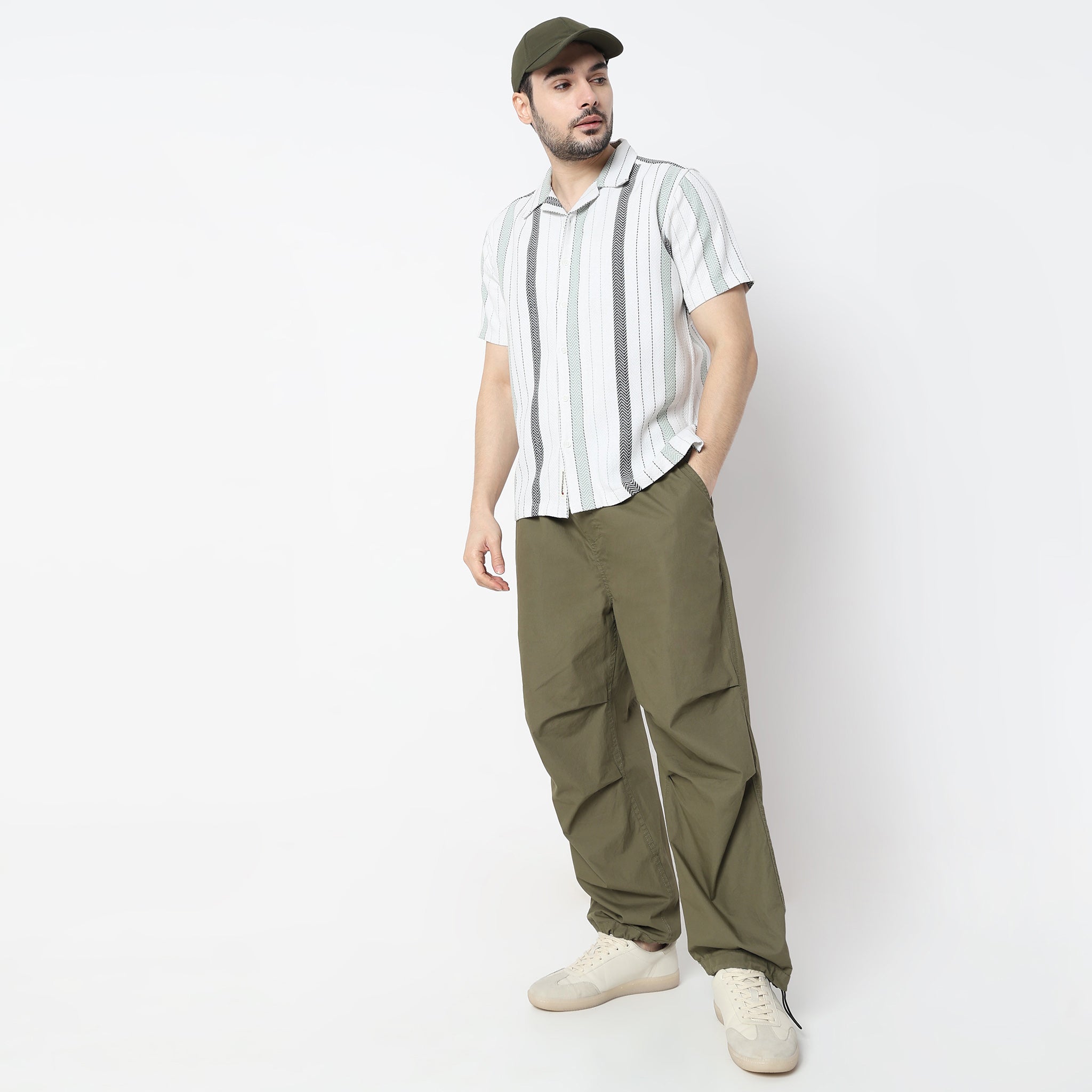 Regular Fit Striped Camp Collar Shirt