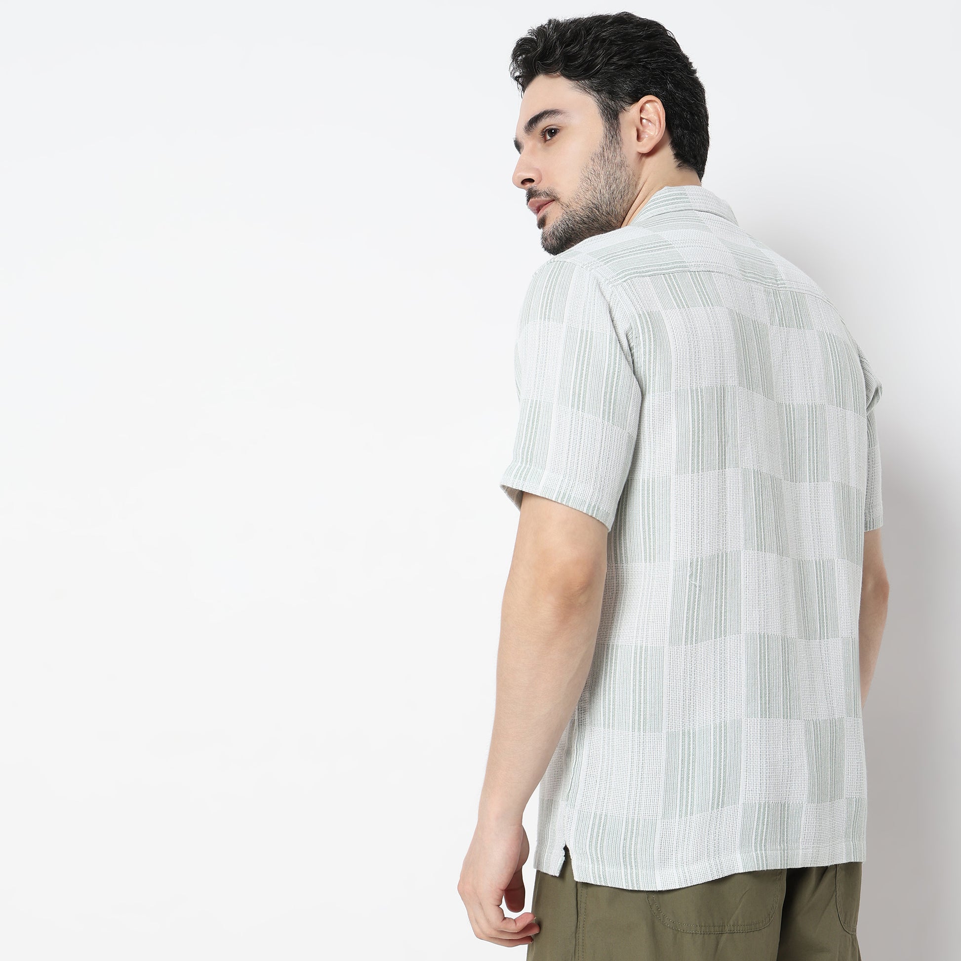 Regular Fit Striped Camp Collar Shirt