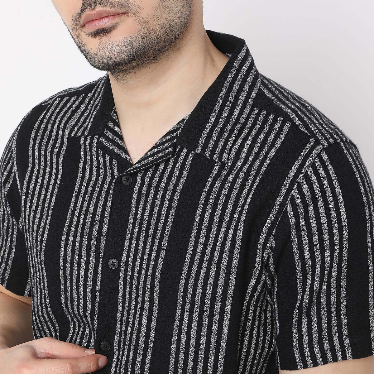 Striped Camp Collar Modern Smart Mood Half Sleeve Shirt