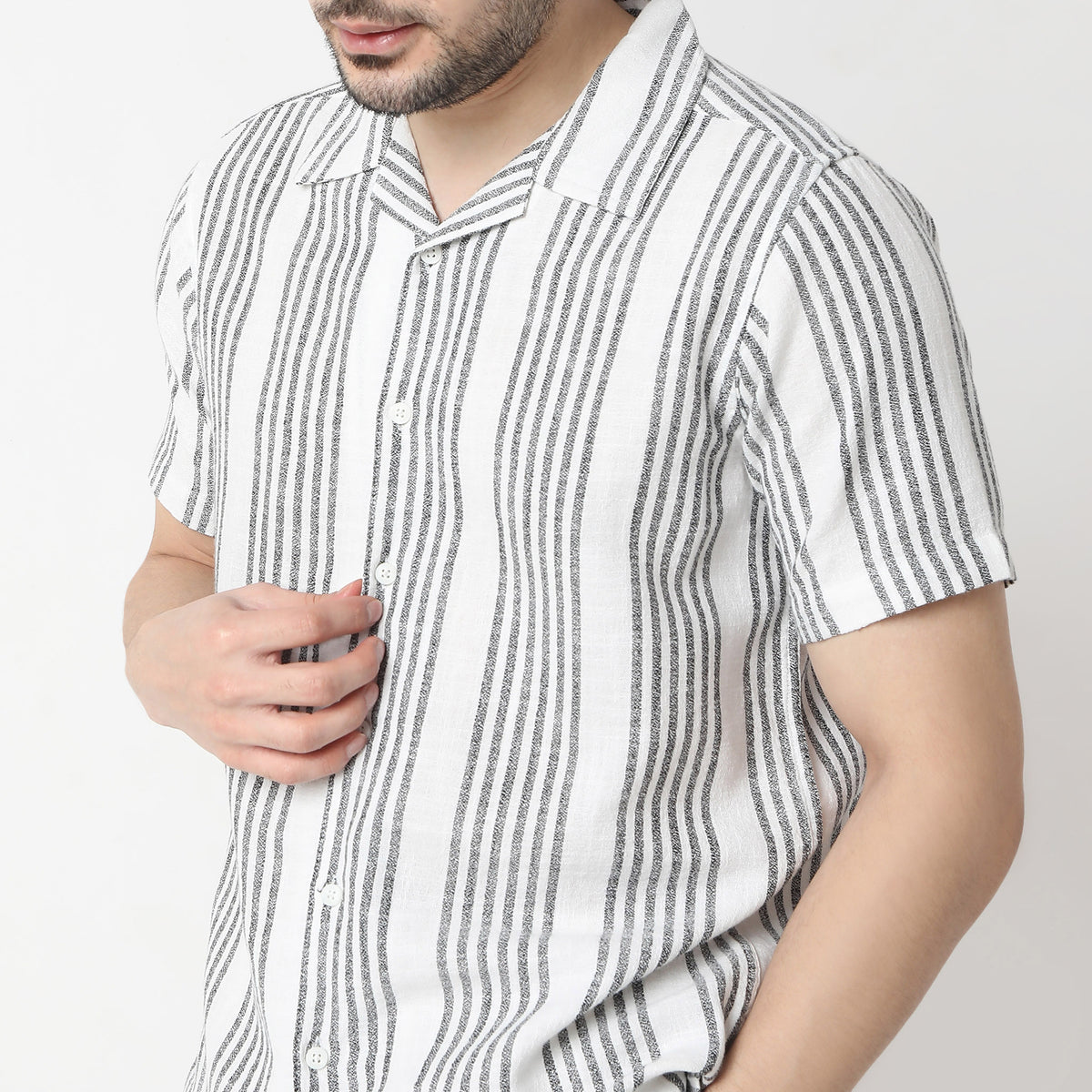 Striped Camp Collar Modern Smart Mood Half Sleeve Shirt