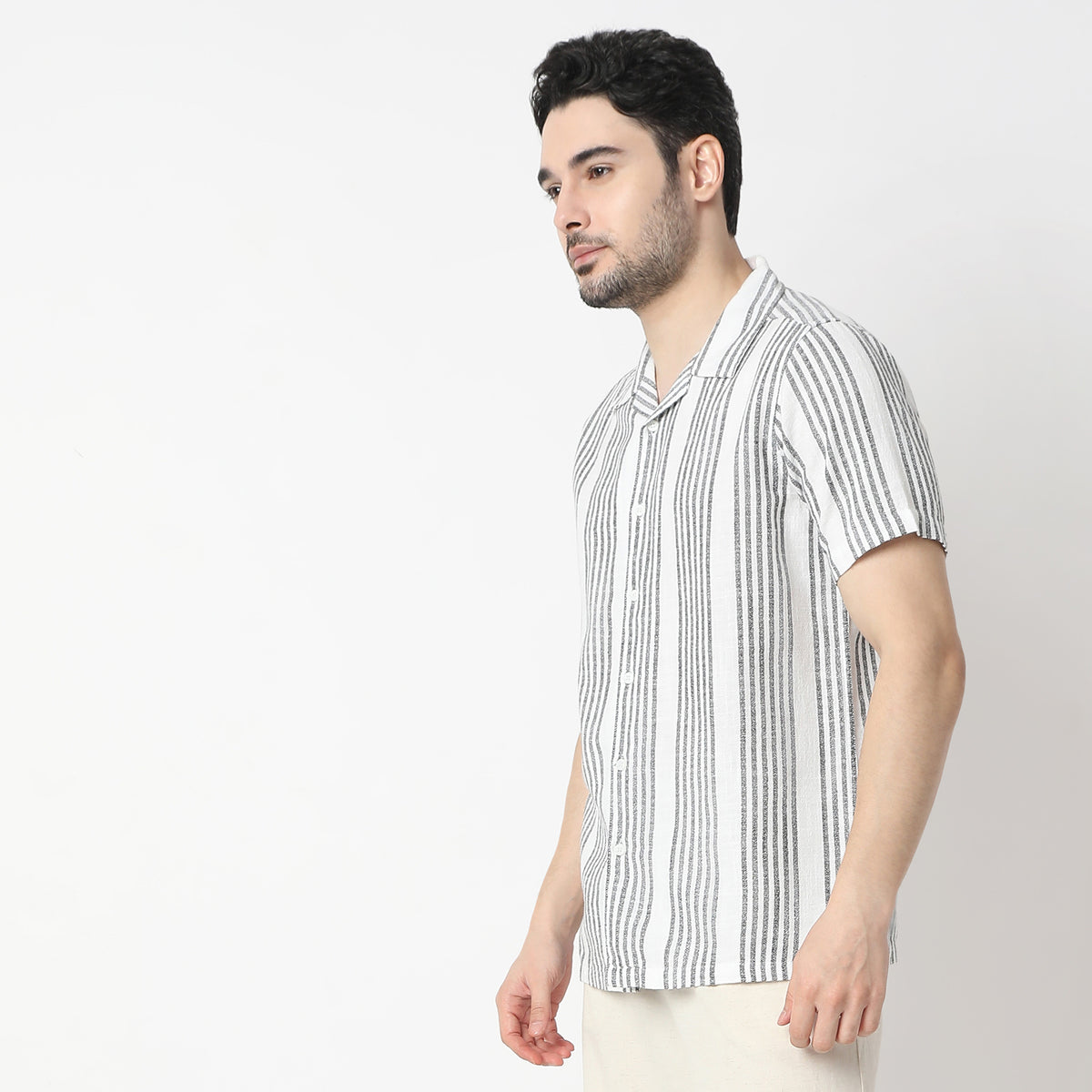 Striped Camp Collar Modern Smart Mood Half Sleeve Shirt