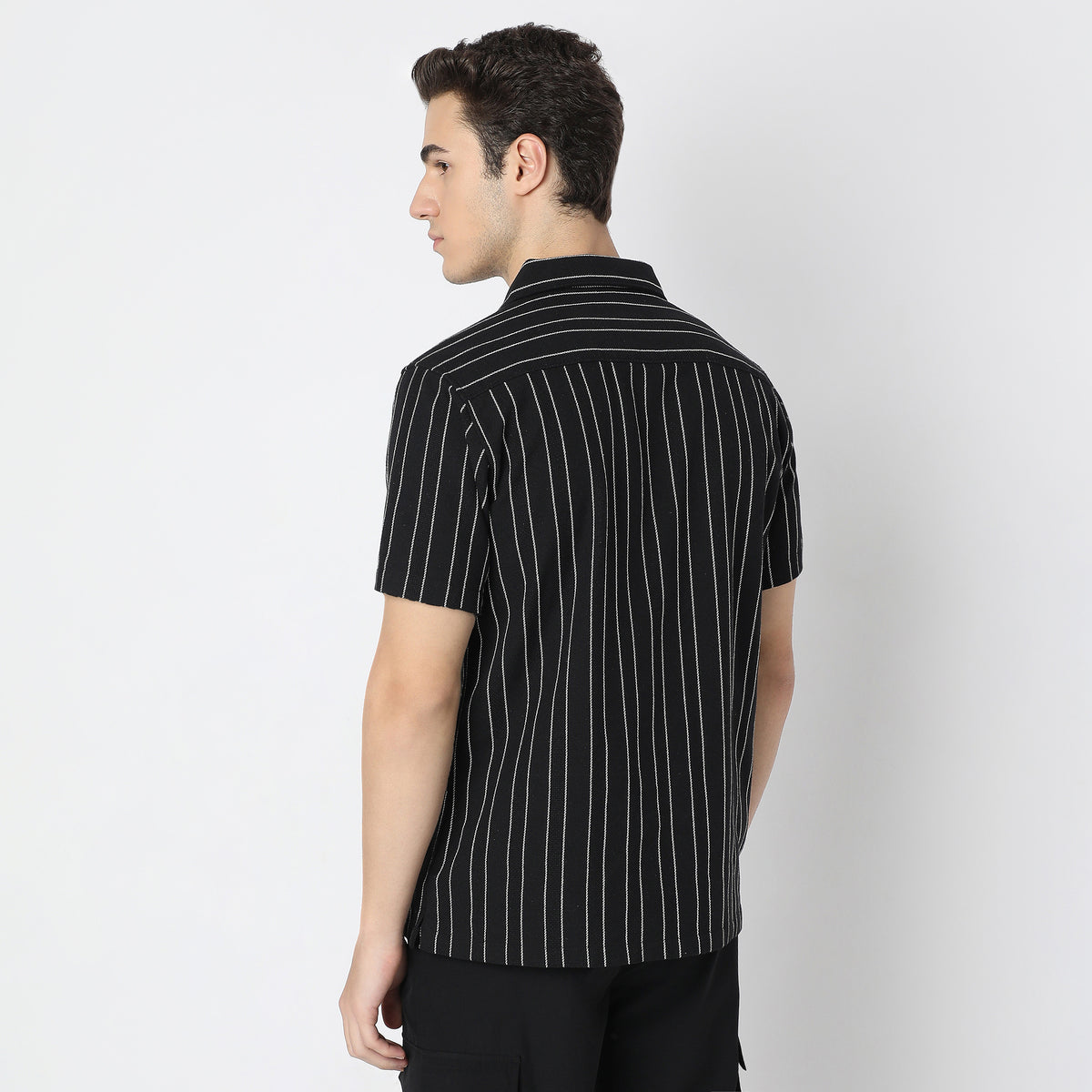 Striped Camp Collar Modern Smart Mood Half Sleeve Shirt