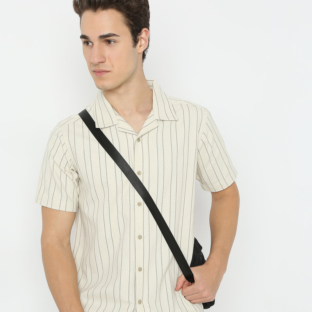 Striped Camp Collar Modern Smart Mood Half Sleeve Shirt