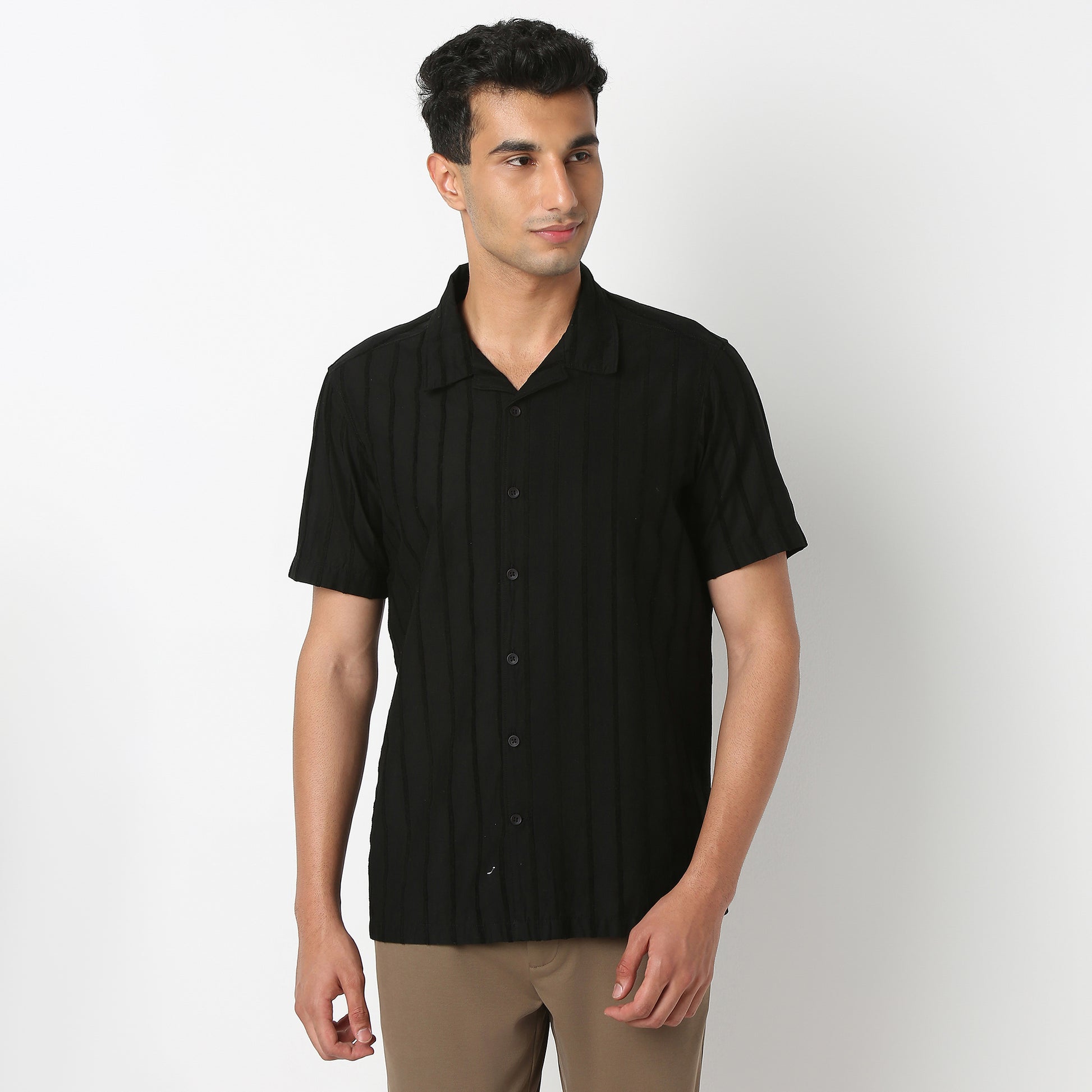 Regular Fit Solid Camp Collar Shirt