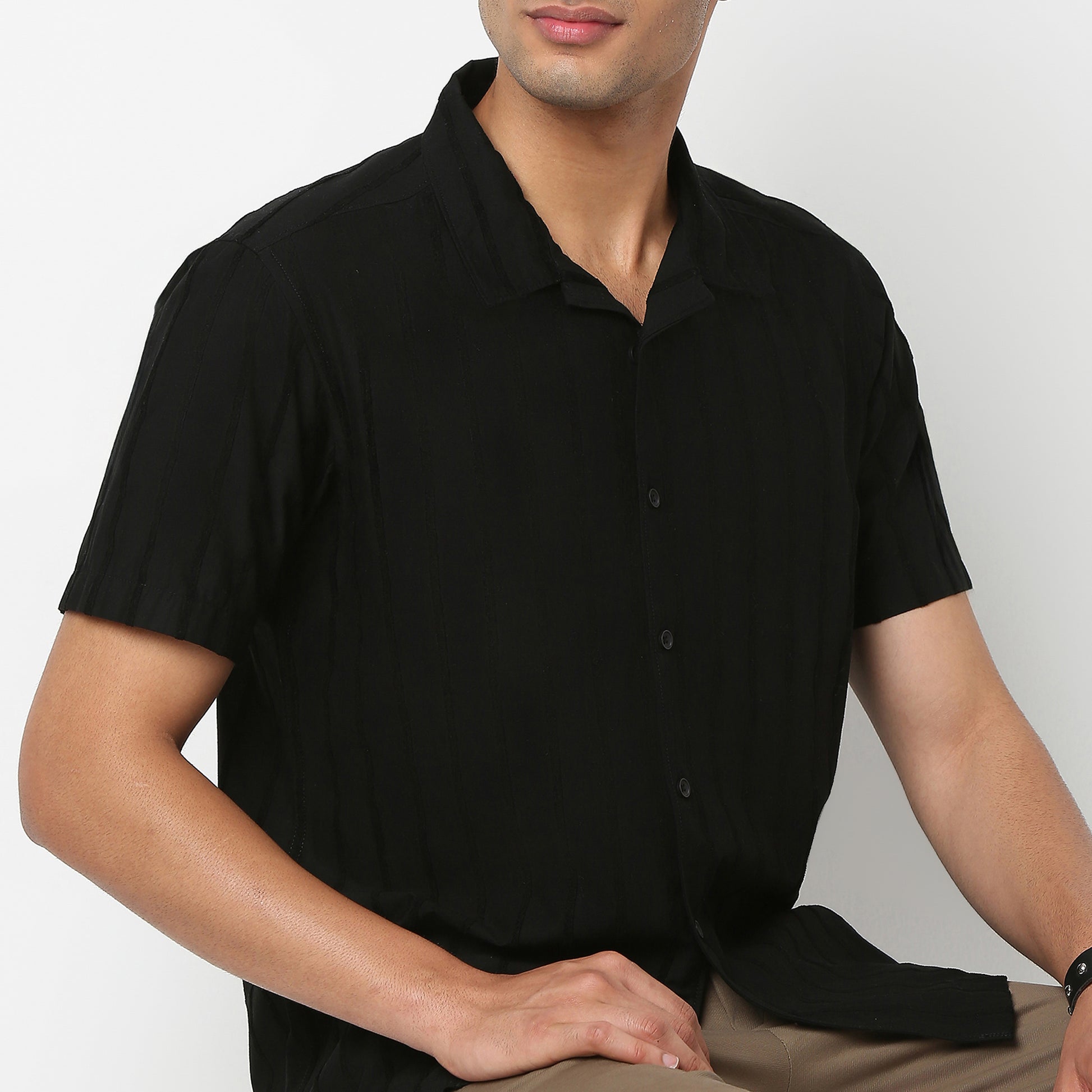 Regular Fit Solid Camp Collar Shirt