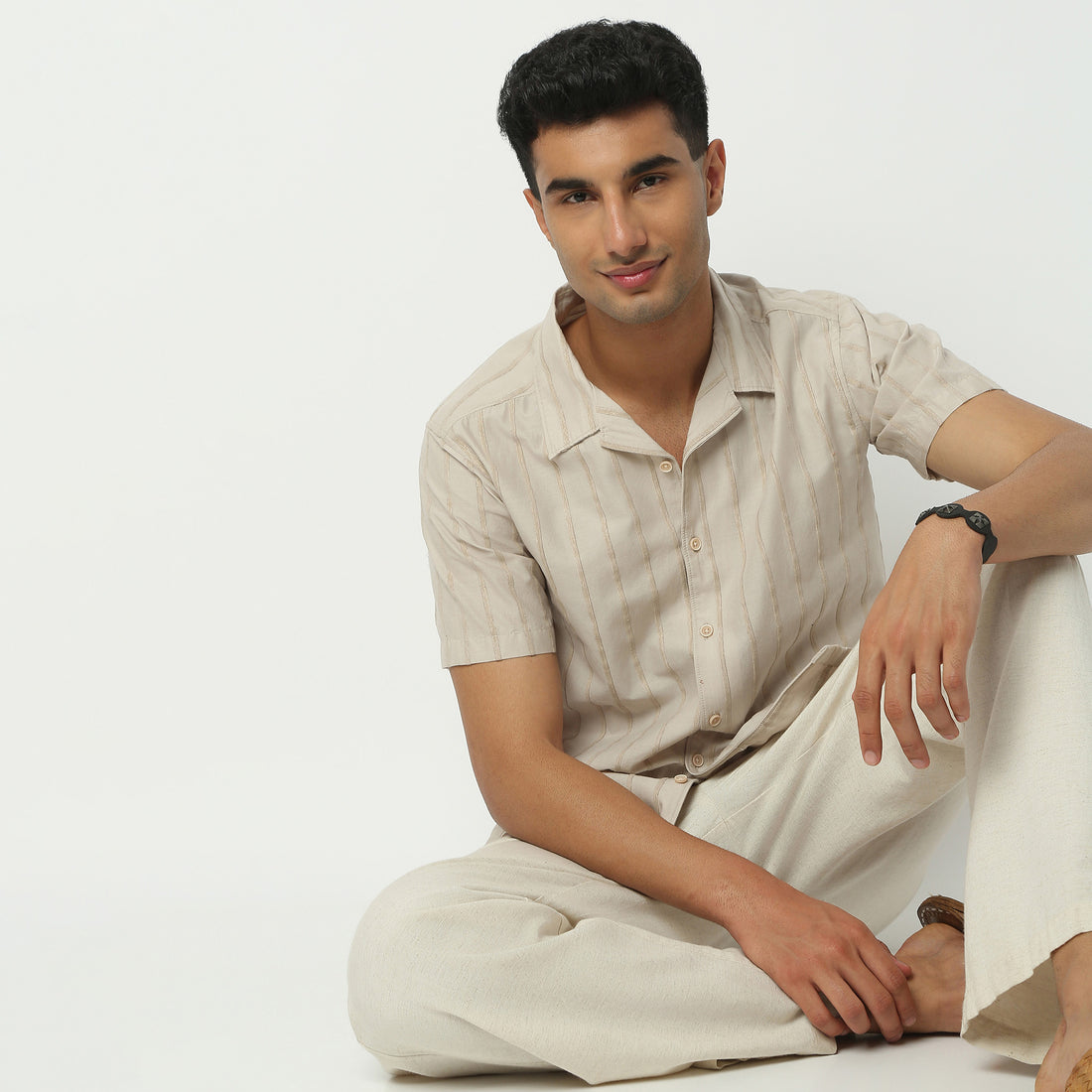 Regular Fit Solid Camp Collar Shirt
