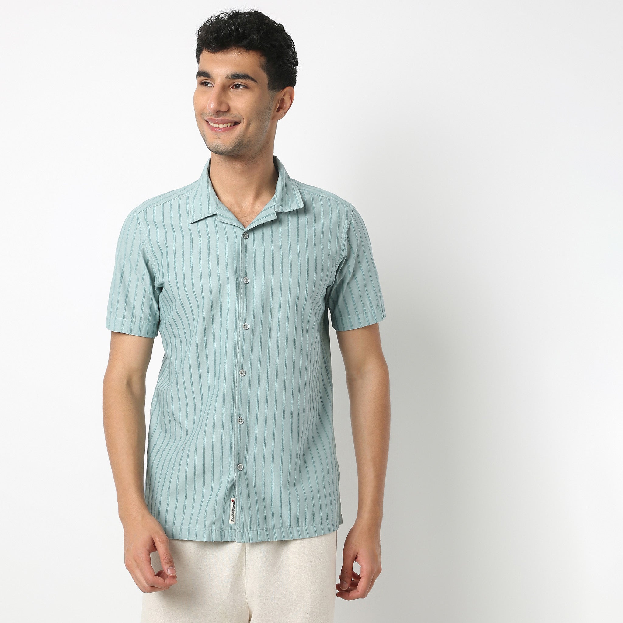 Regular Fit Solid Camp Collar Shirt