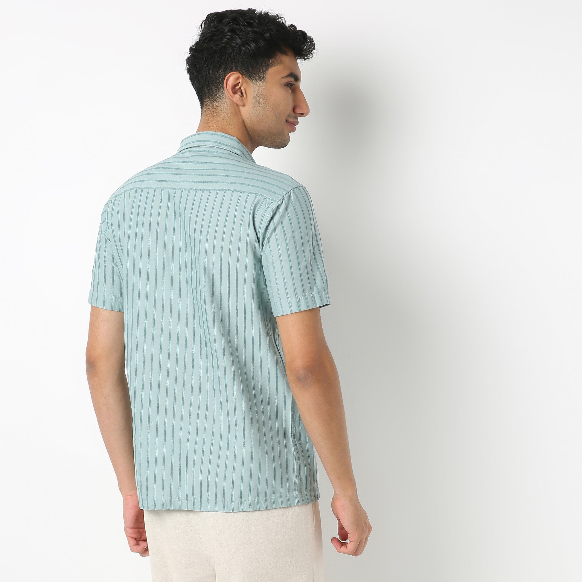 Regular Fit Solid Camp Collar Shirt