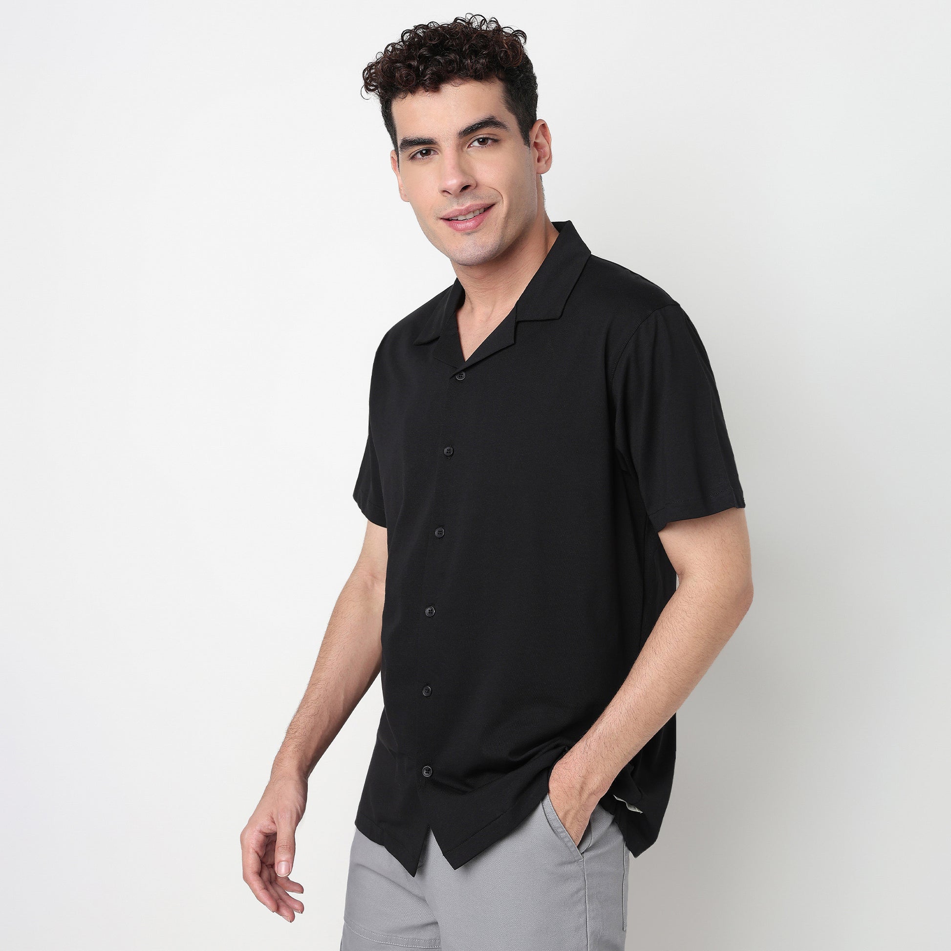 Buy Men Regular Fit Solid Half Sleeve Shirt  - Style Union