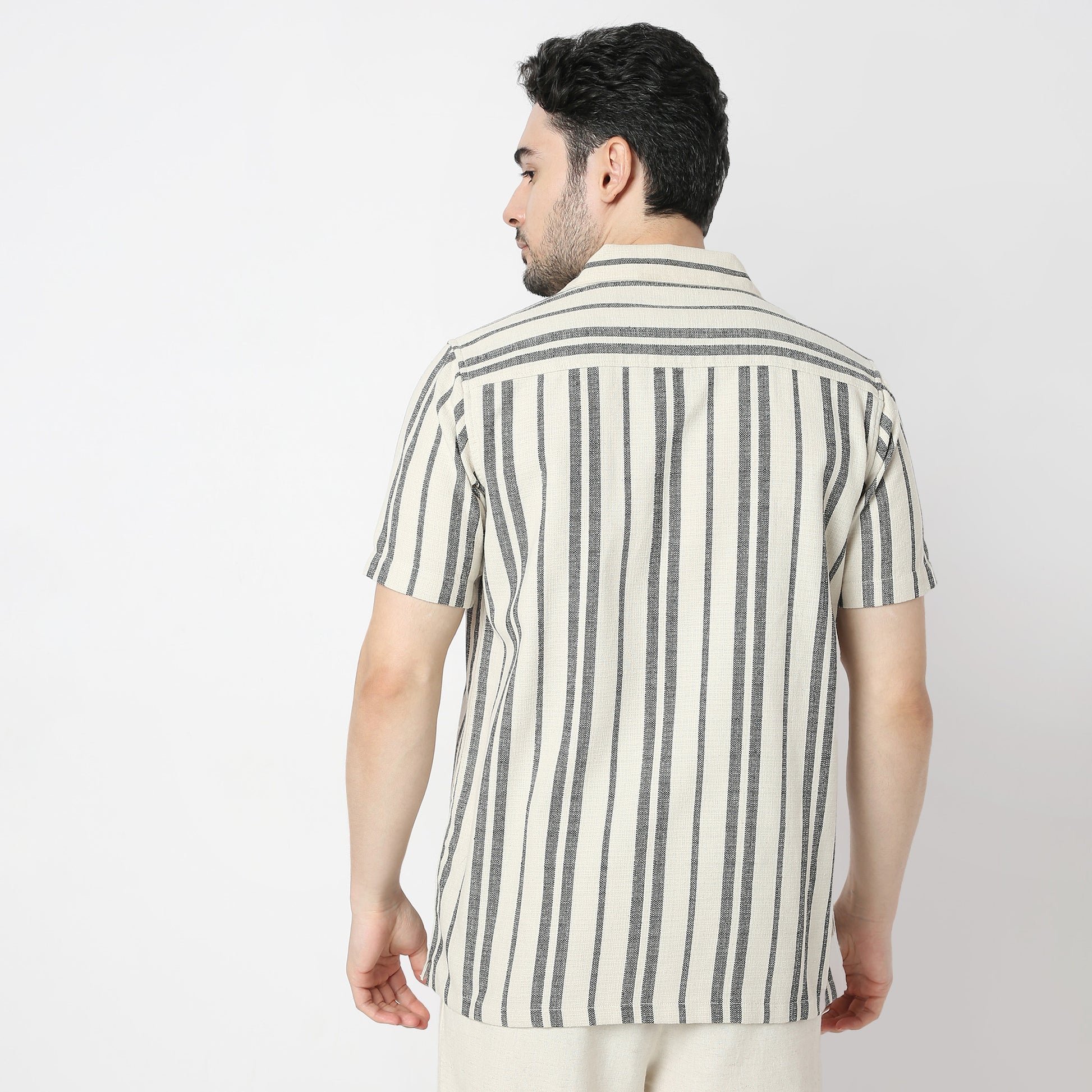 Striped Modern Smart Mood Camp Collar Half Sleeve Shirt