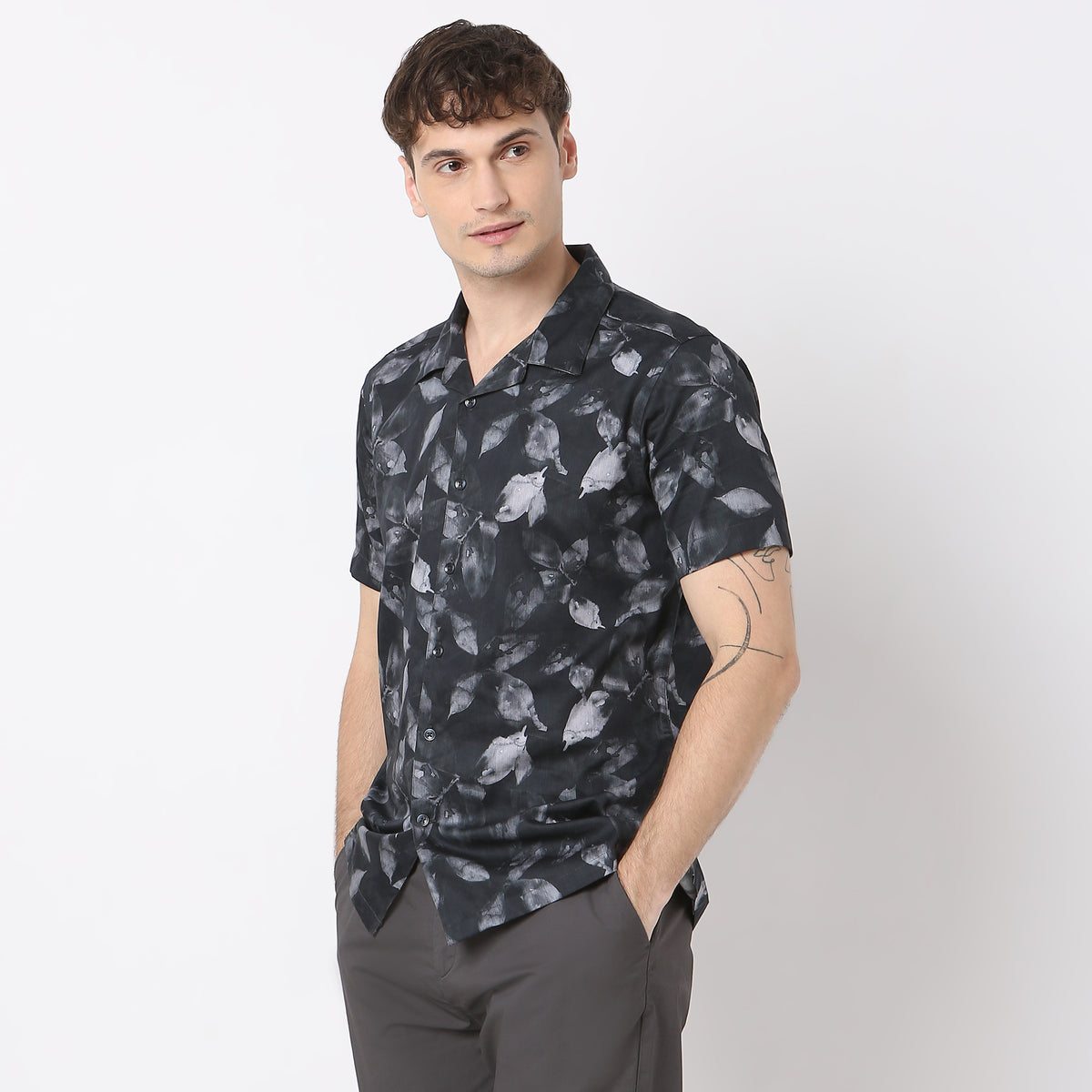 Printed Modern Smart Celebration Camp Collar Half Sleeve Shirt