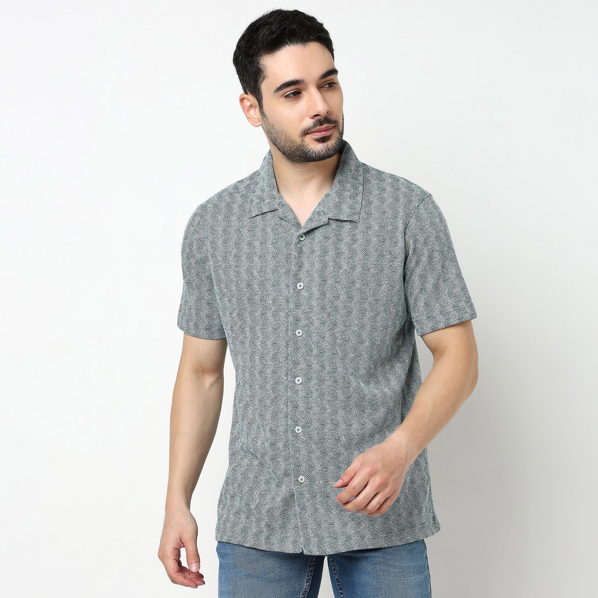 Structured Camp Collar Half Sleeve Shirt
