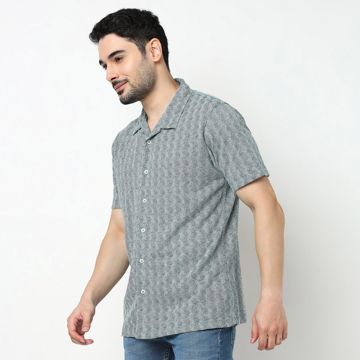 Structured Camp Collar Half Sleeve Shirt